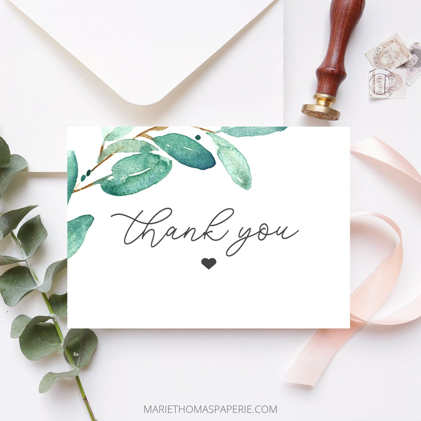 Editable Haven Wedding Thank You Cards Cards Bridal Shower Thank You Cards Modern Script Greenery Template