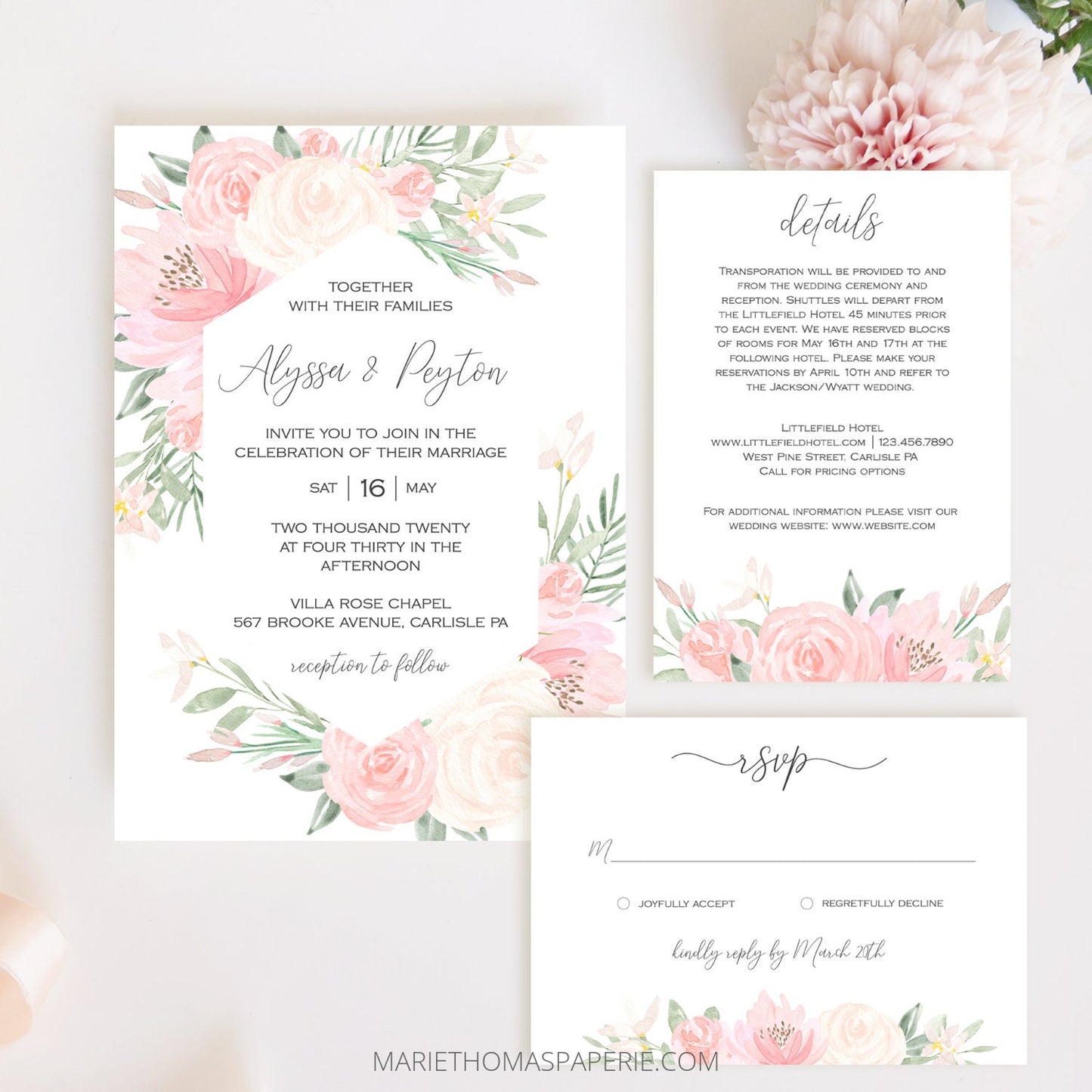 Editable Wedding Invitation Boho Wedding Invite Invitation Pink Blush Floral Wedding Set Template