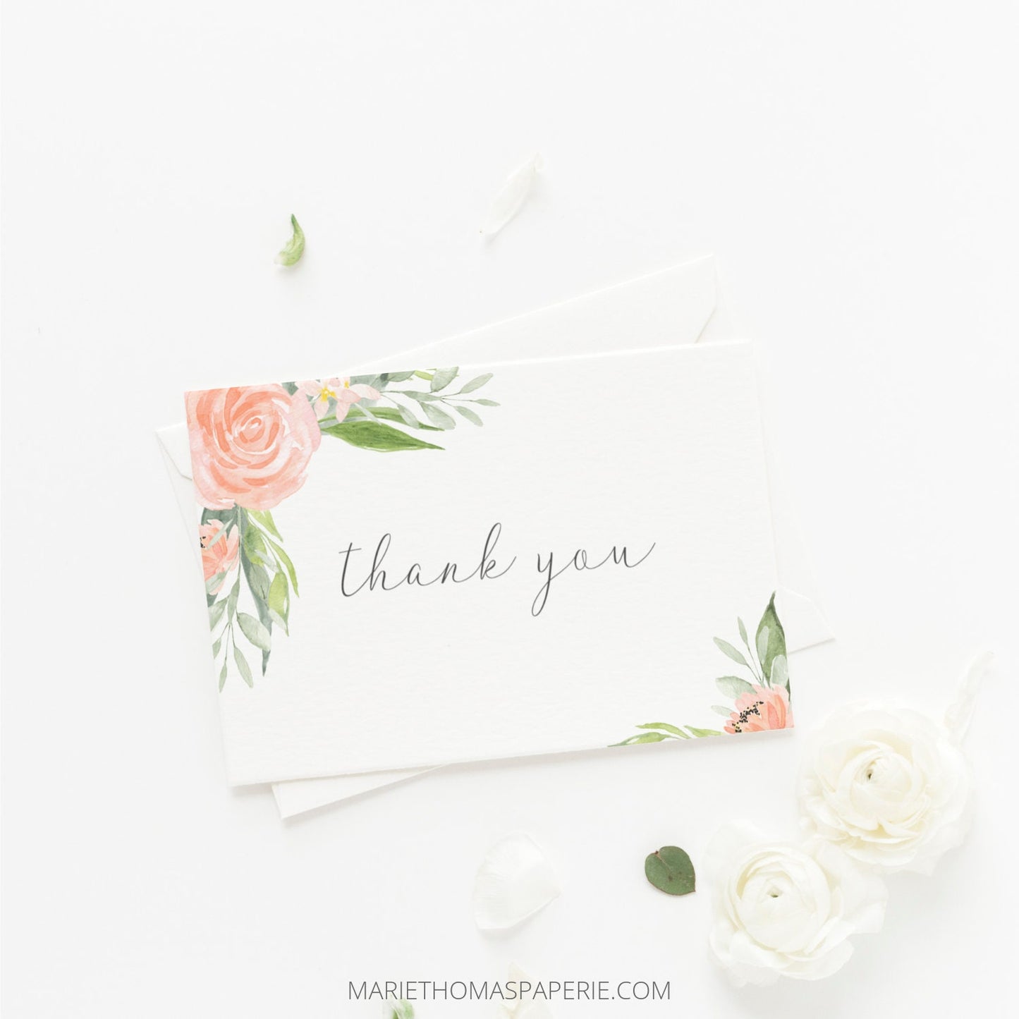 Editable Wedding Thank You Cards Cards Bridal Shower Thank You Cards Peach Floral Template