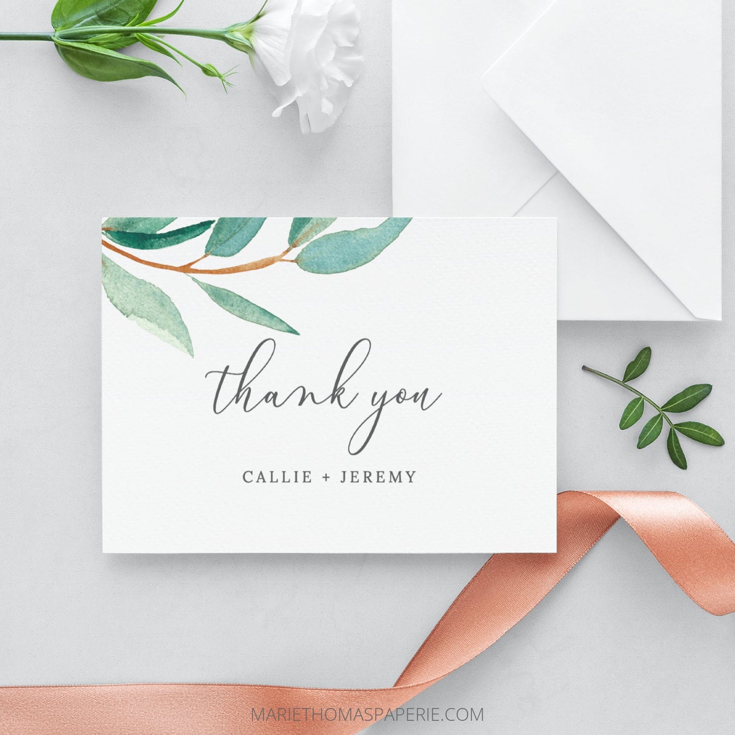 Editable Wedding Thank You Cards Cards Bridal Shower Thank You Cards Modern Script Greenery Template