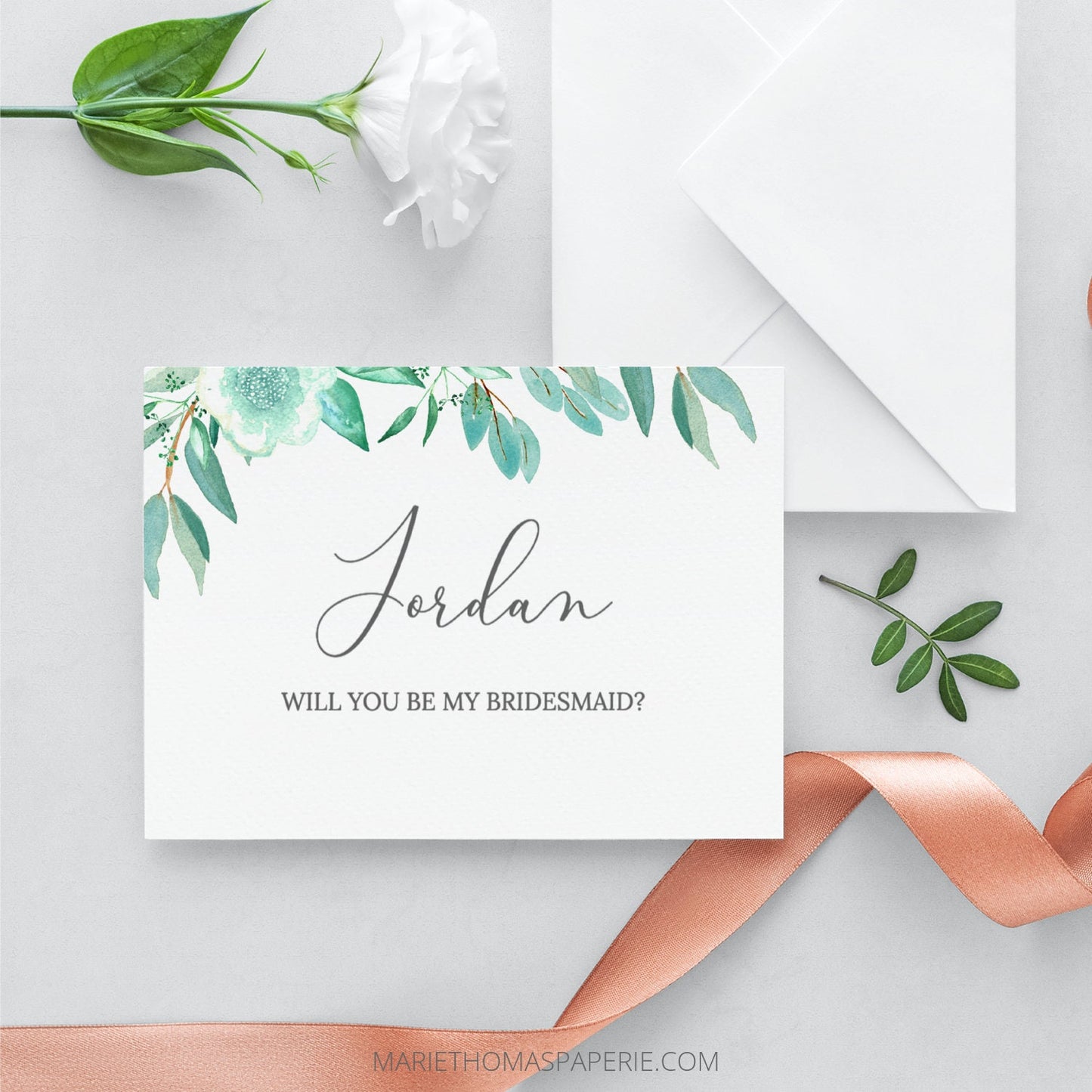Editable Will You Be My Bridesmaid Card Bridesmaid Proposal Card Greenery Bridesmaid Card Maid of Honor Proposal Card Template