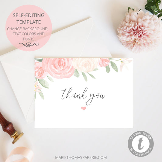 Editable Wedding Thank You Cards Cards Bridal Shower Thank You Cards Blush Pink Floral Template