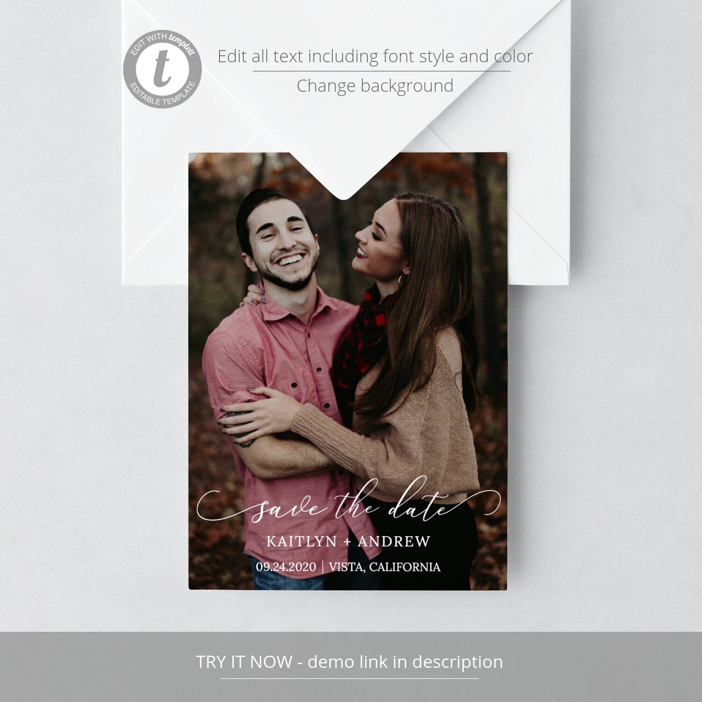 Editable Save the Date with Photo Save the Date Cards Wedding Announcement Text Digital Template