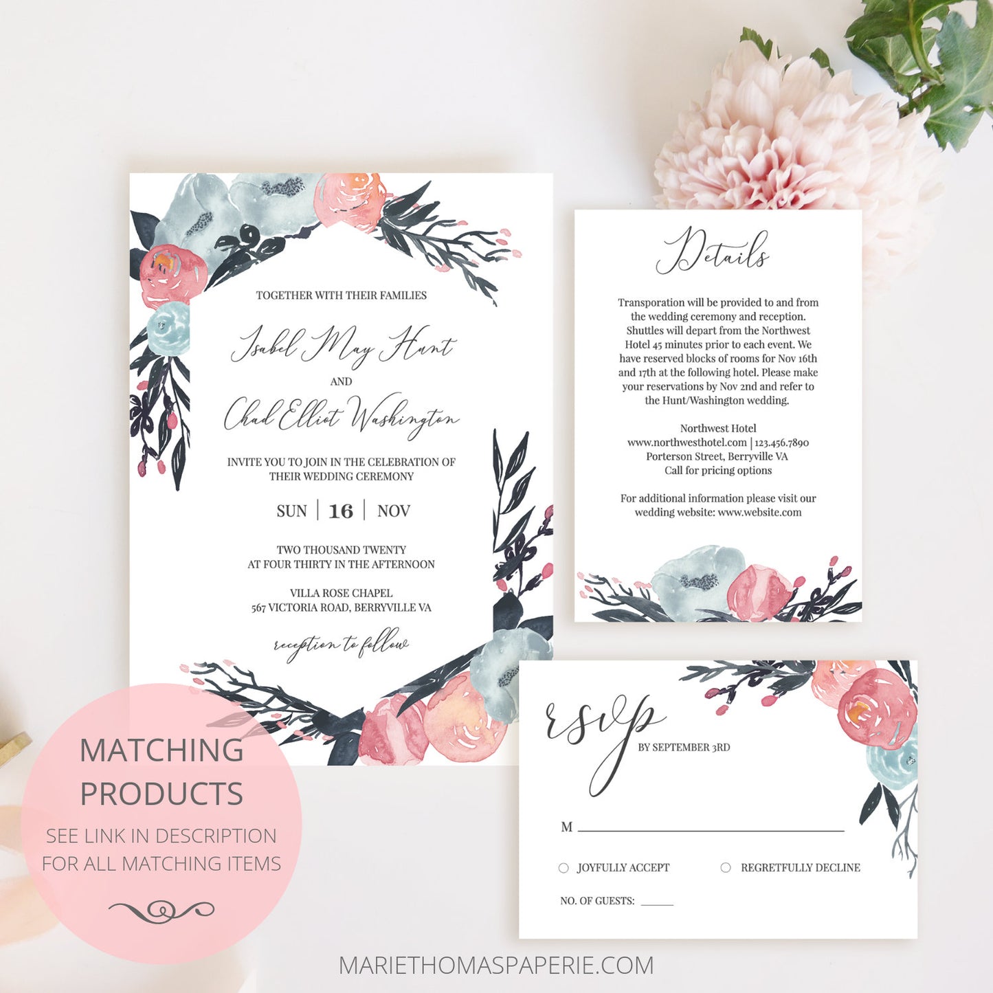 Editable Will You Be My Bridesmaid Card Bridesmaid Proposal Card Pink Navy Floral Maid of Honor Proposal Template