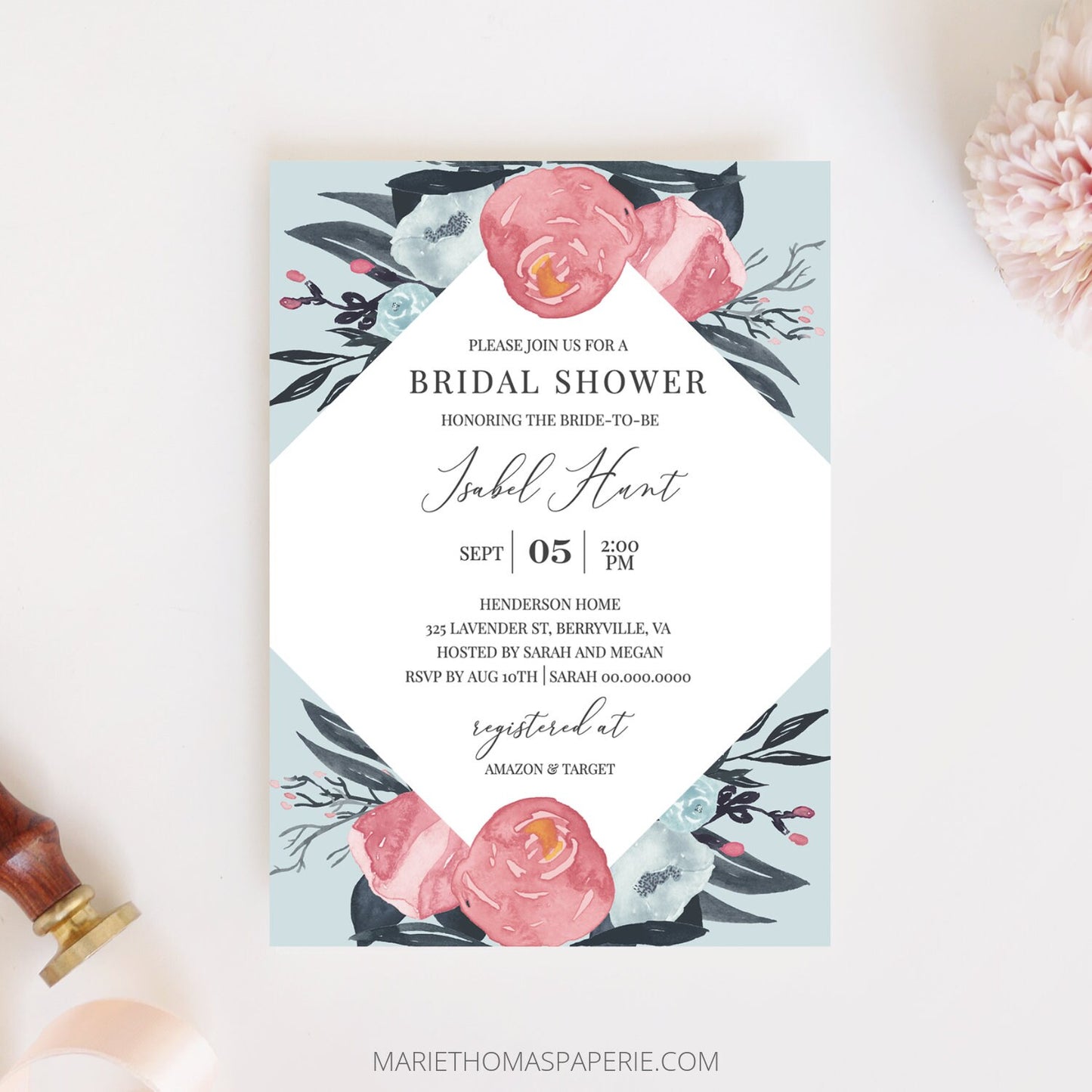 Editable Wildflower Bridal Shower Invitation Boho Bridal Shower Invite Template