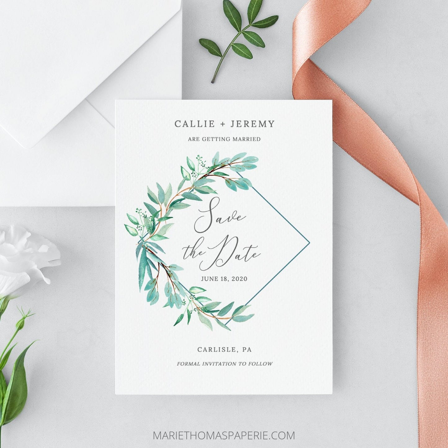 Editable Save the Date Greenery Wreath Save the Date Cards Wedding Announcement Text Template