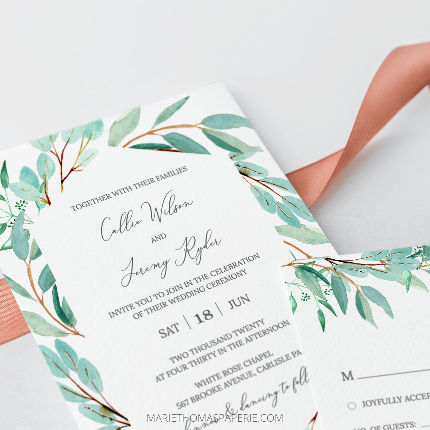 Editable Wedding Invitation Eucalyptus Greenery Wedding Invitation Set Wedding Suite Template