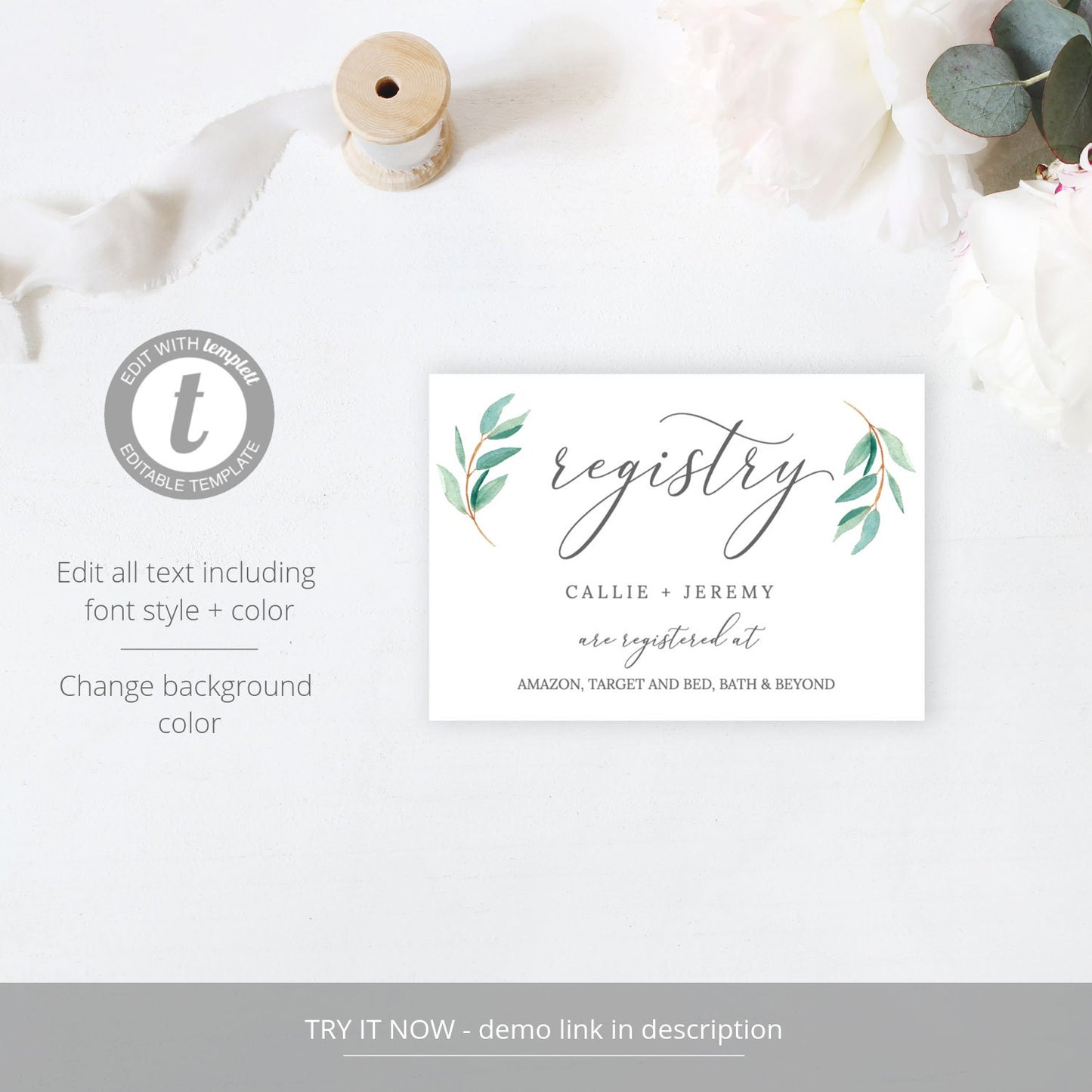 Editable Registry Card Greenery Bridal Shower Registry Insert Wedding Registry Insert Card Enclosure Card Template