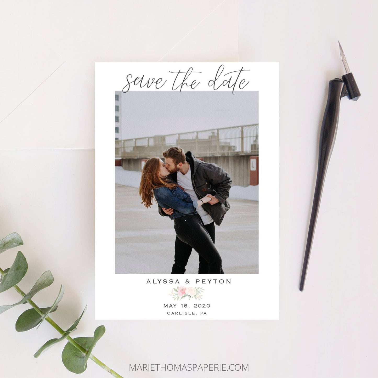 Editable Save the Date with Photo Save the Date Cards Wedding Announcement Blush Floral Text Digital Template