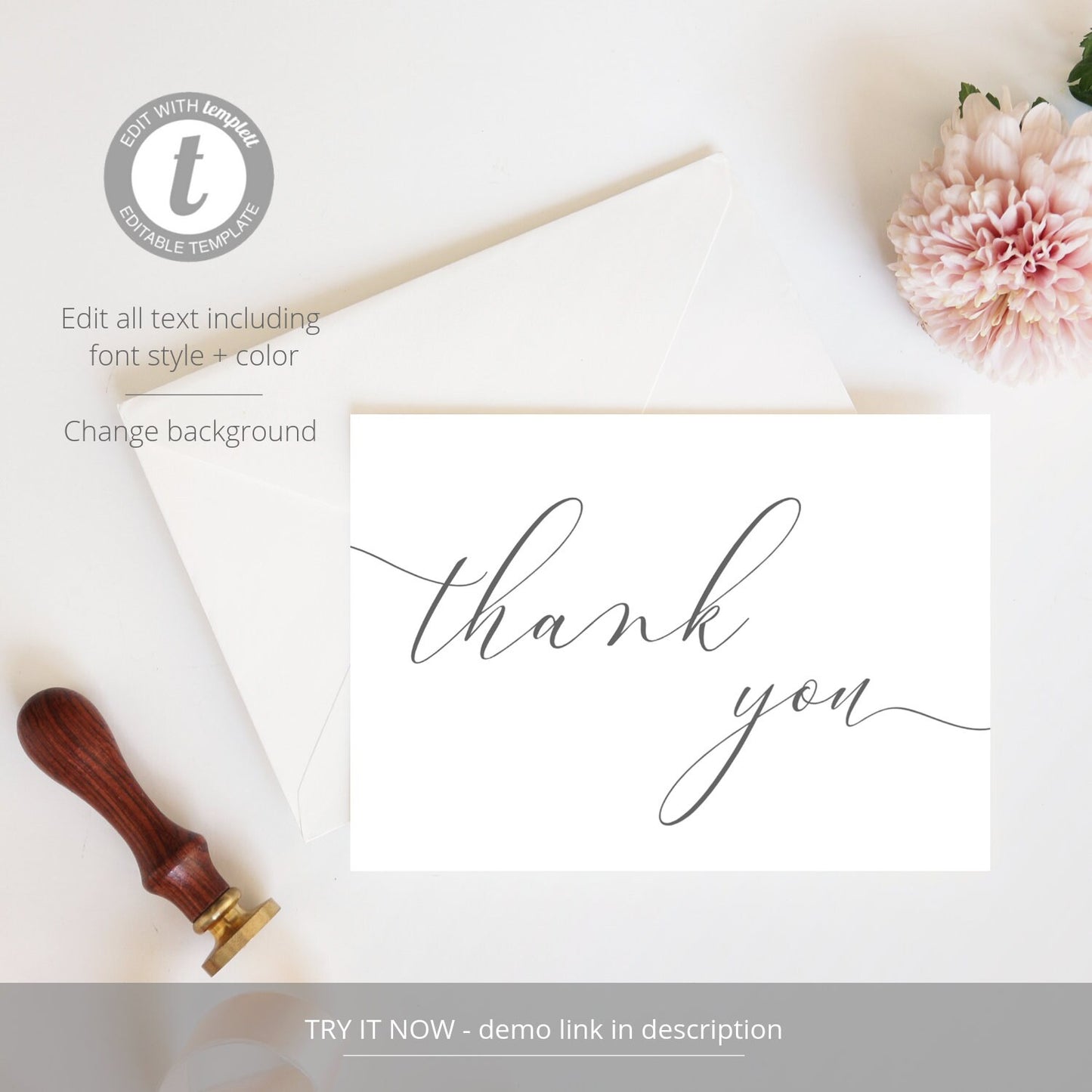 Editable Wedding Thank You Cards Cards Bridal Shower Thank You Cards Modern Script Template
