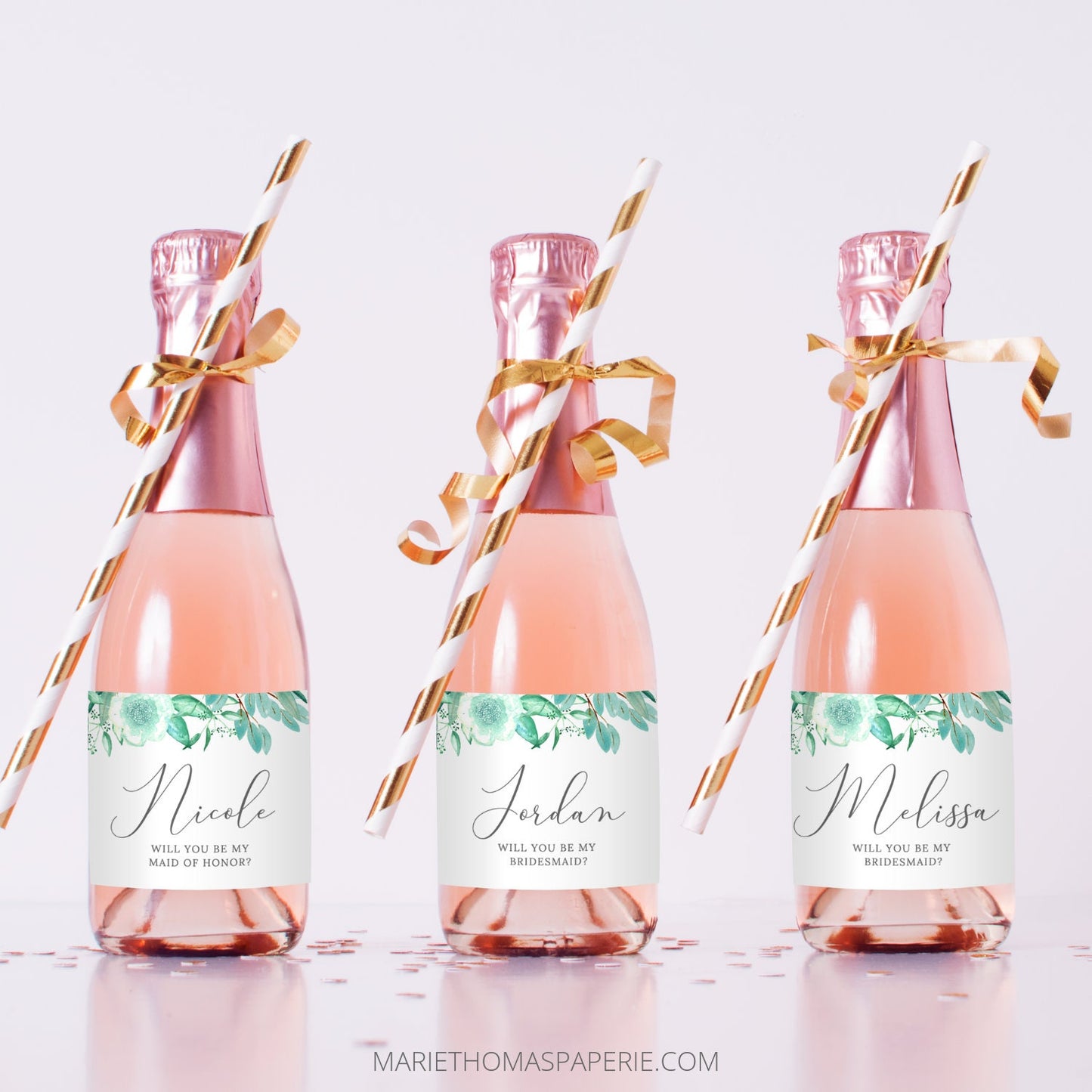 Editable Mini Champagne Bottle Labels Wedding Wine Labels Bridesmaid Proposal Template