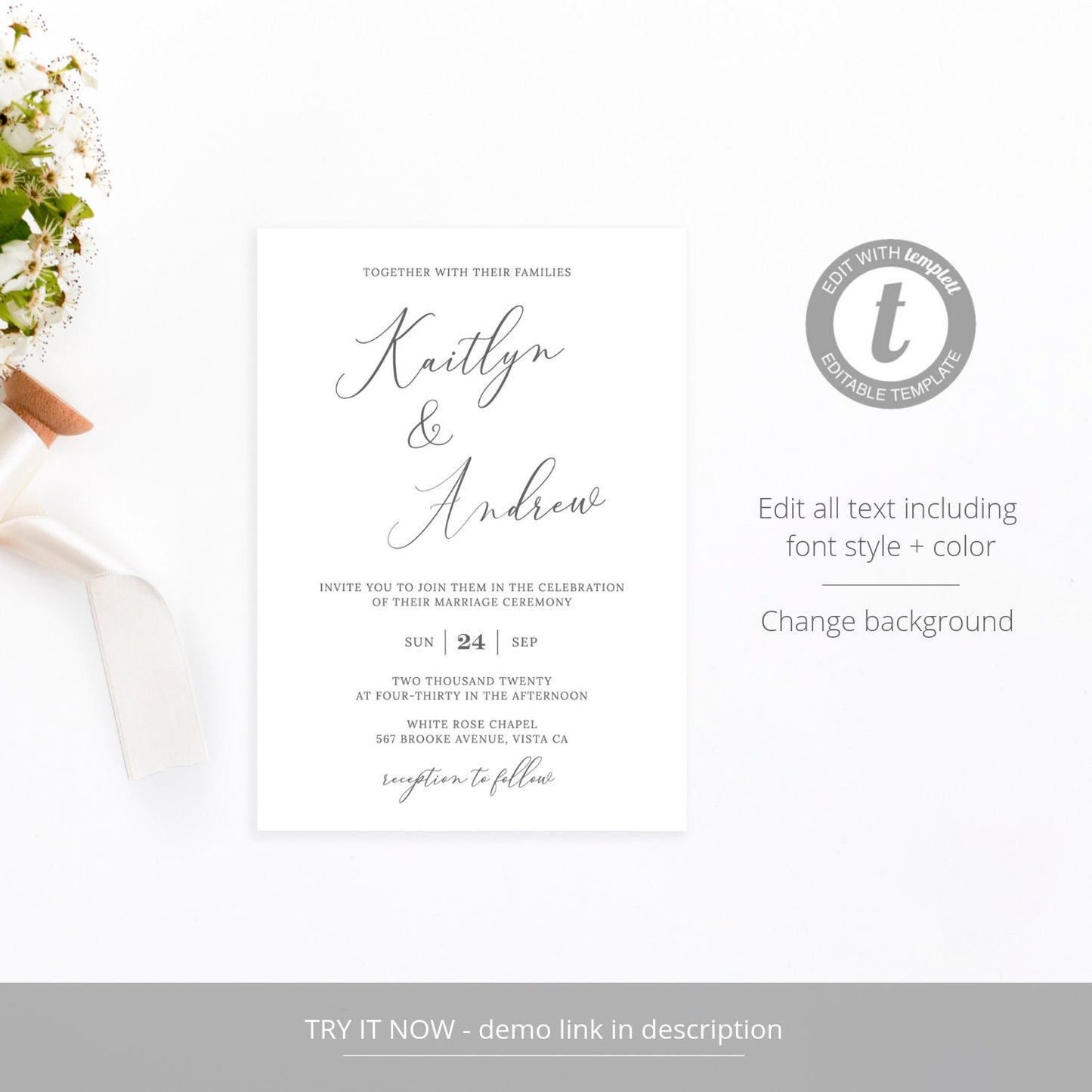 Editable Wedding Invitation Modern Minimalist Wedding Invitation Set Wedding Suite Template