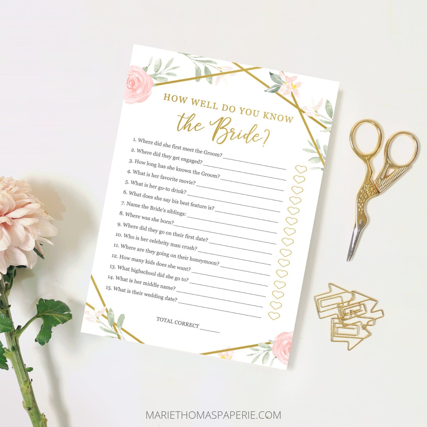 Editable How Well Do You Know the Bride Bridal Shower Games Wedding Games Template
