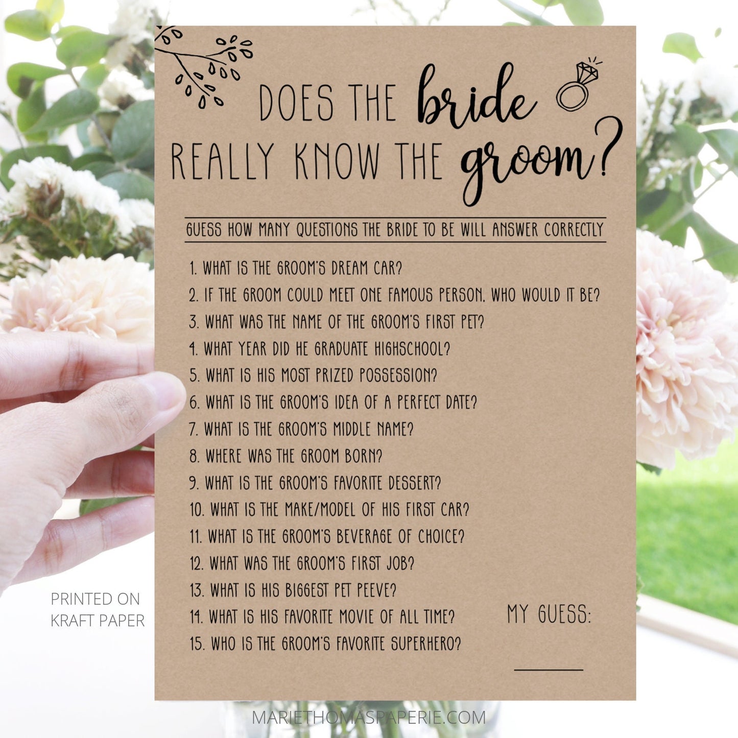 Editable Does the Bride Really Know the Groom Bridal Shower Games Virtual Rustic Kraft Paper Black and White Template