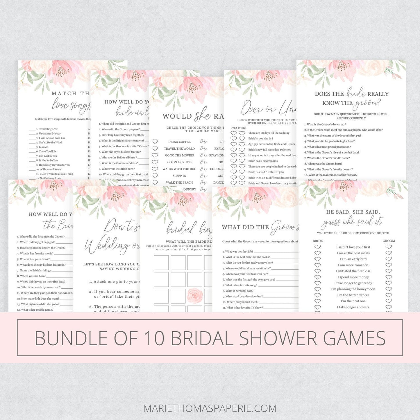 Editable Bridal Shower Games Bundle Bridal Shower Games Bundle of 10 Template