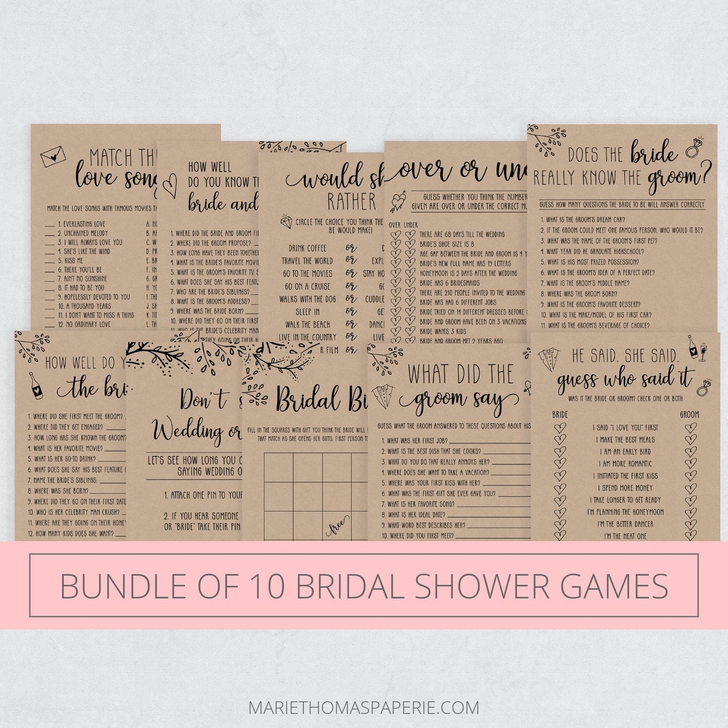 Editable Bridal Shower Games Bundle Bridal Shower Games Rustic Bundle of 10 Template