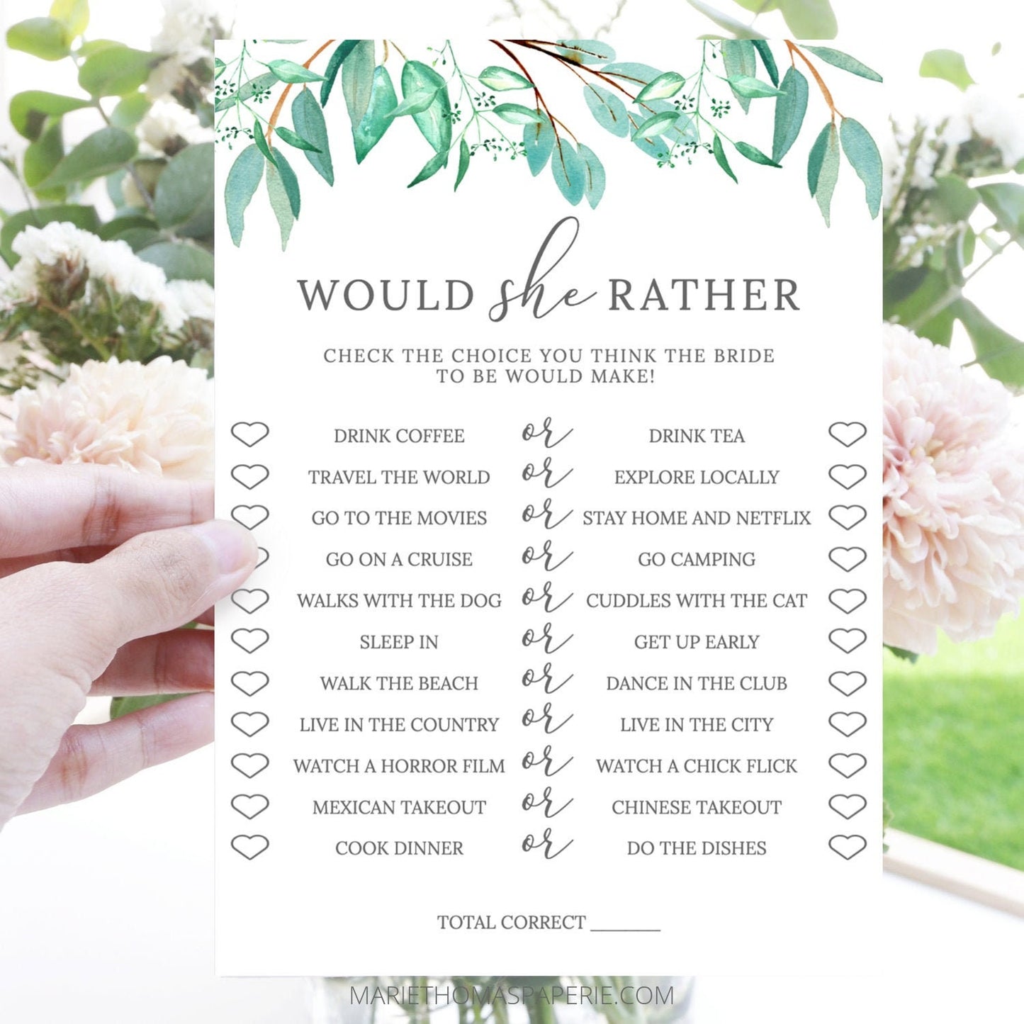Editable Would She Rather Bridal Shower Games Wedding Games Bridal Game Greenery Template
