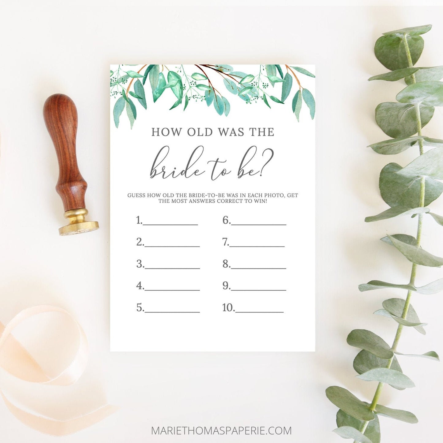 Editable How Old Was the Bride Bridal Shower Games Wedding Games Bridal Game Greenery Template