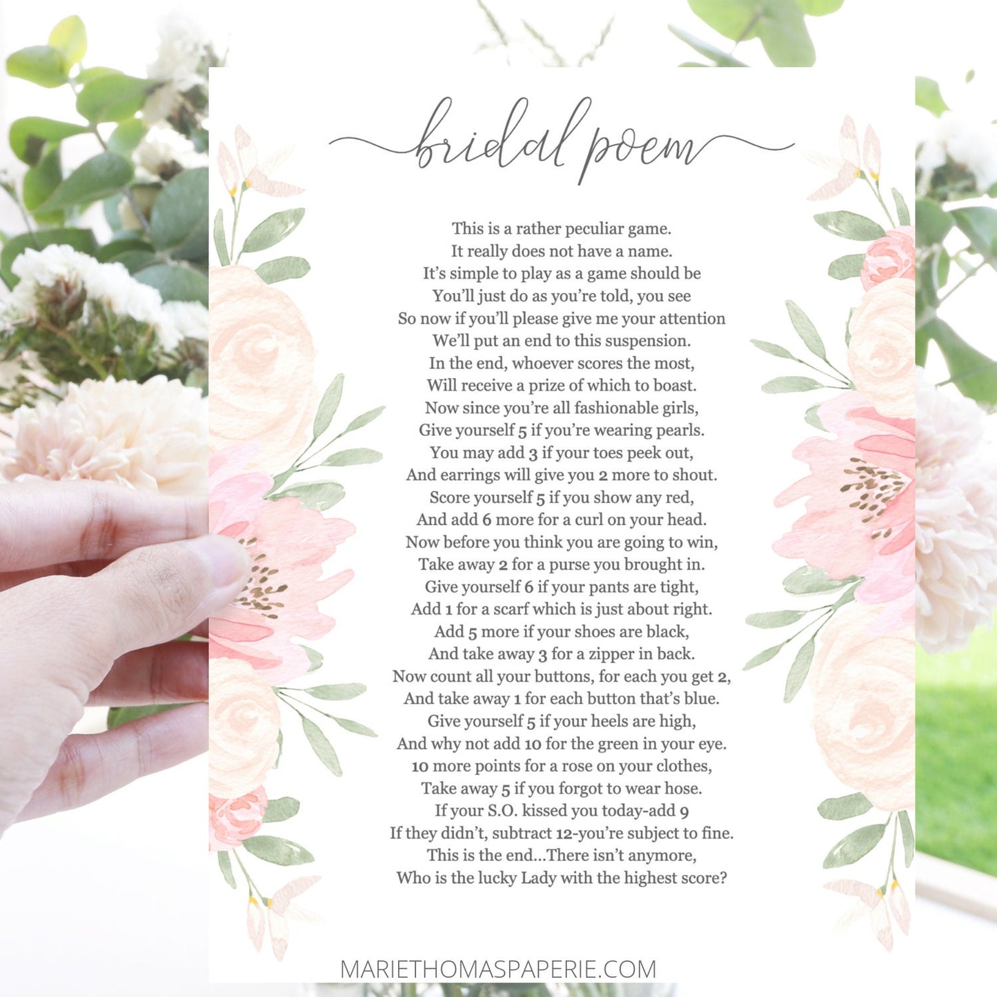 Editable Bridal Poem Game Bridal Shower Games Blush Floral Bridal Game Template