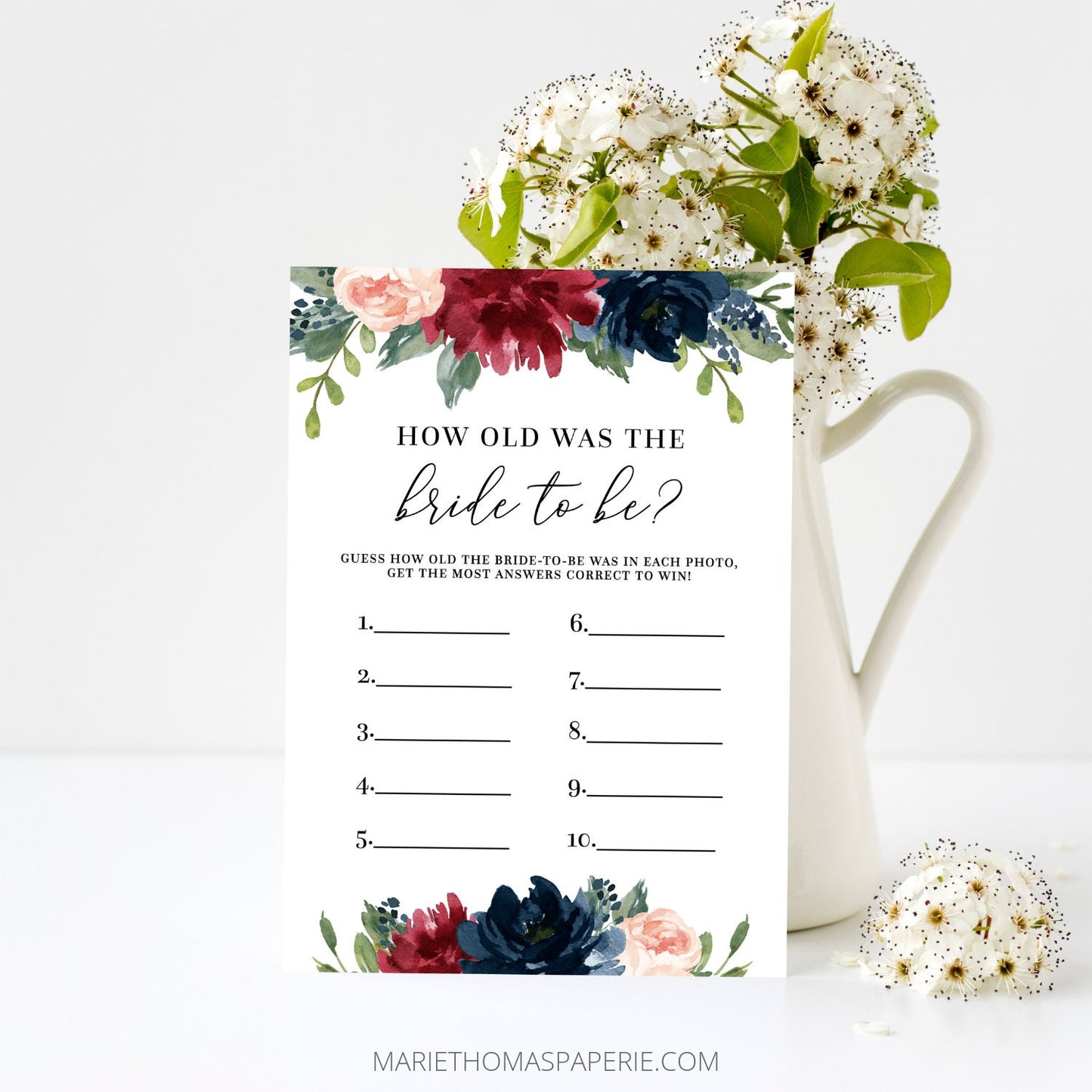 Editable How Old Was the Bride Bridal Shower Games Guess the Age of the Bride Burgundy Template