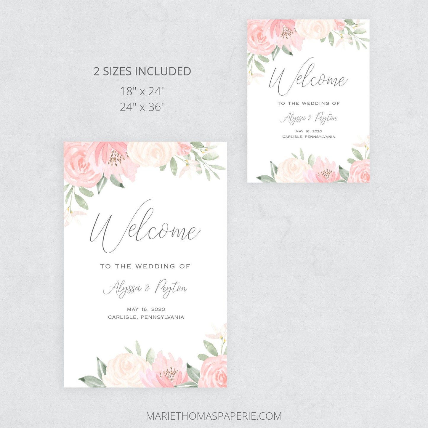 Editable Wedding Welcome Sign Welcome to our Wedding Sign Blush Pink Floral Poster Template