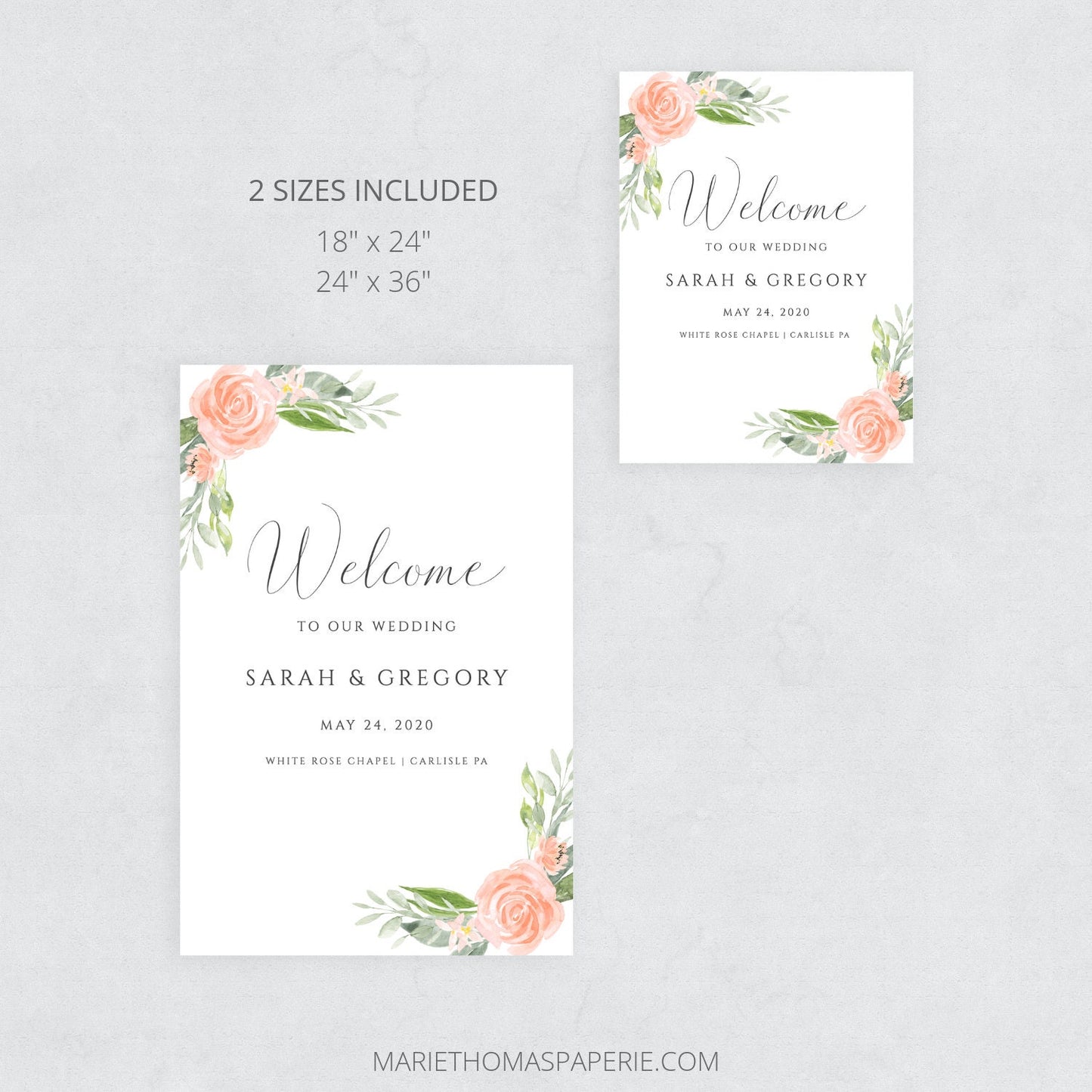 Editable Wedding Welcome Sign Welcome to our Wedding Sign Peach Floral Template