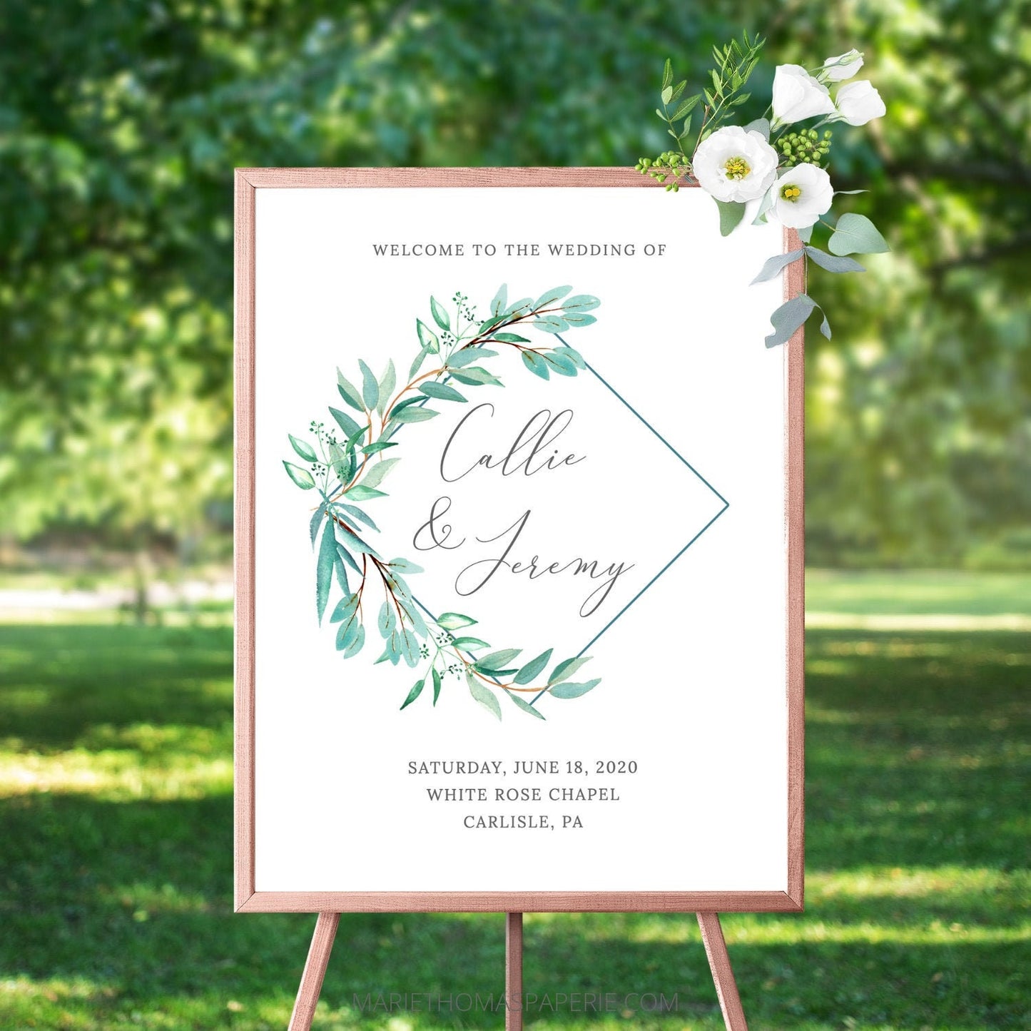 Editable Wreath Wedding Welcome Sign with Greenery Welcome to our Wedding Sign (18x24 24x36) Template