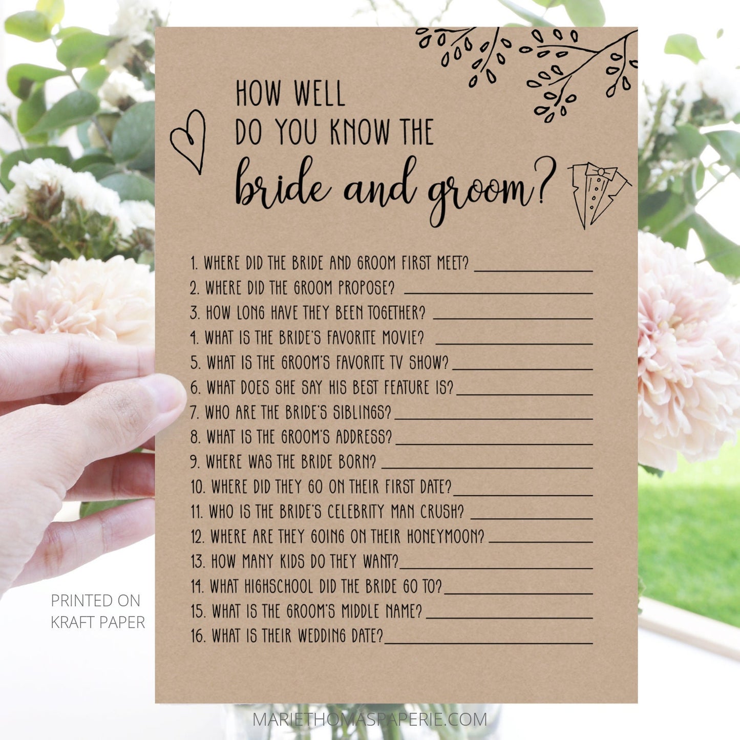 Editable How Well Do You Know the Bride and Groom Bridal Shower Games Rustic Kraft Paper + Virtual Template