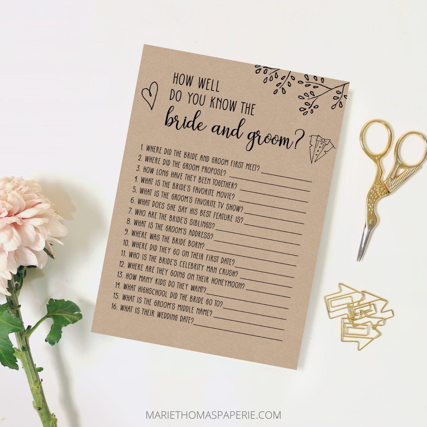 Editable How Well Do You Know the Bride and Groom Bridal Shower Games Rustic Kraft Paper + Virtual Template