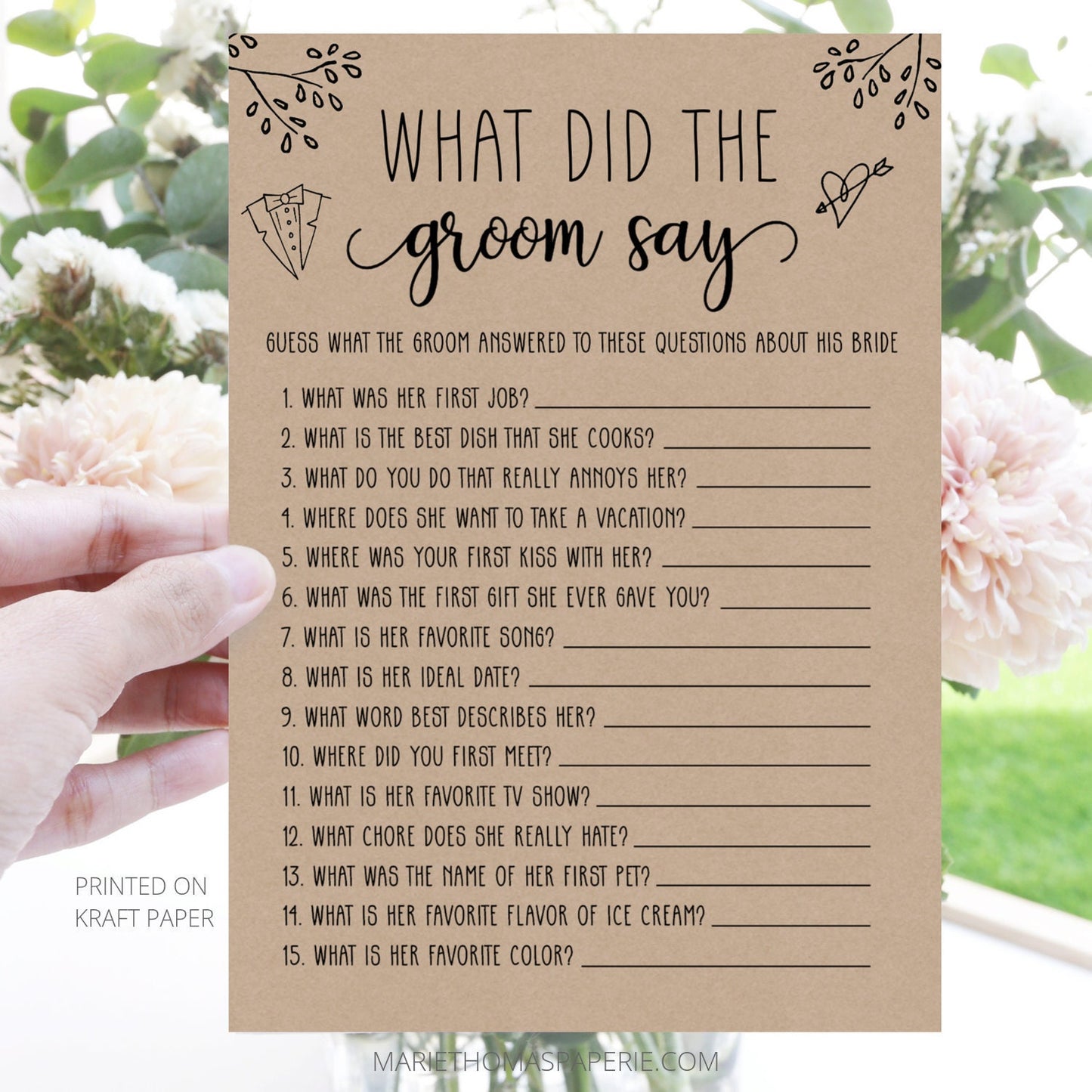 Editable What Did the Groom Say Bridal Shower Games Rustic Wedding Games + Virtual Template