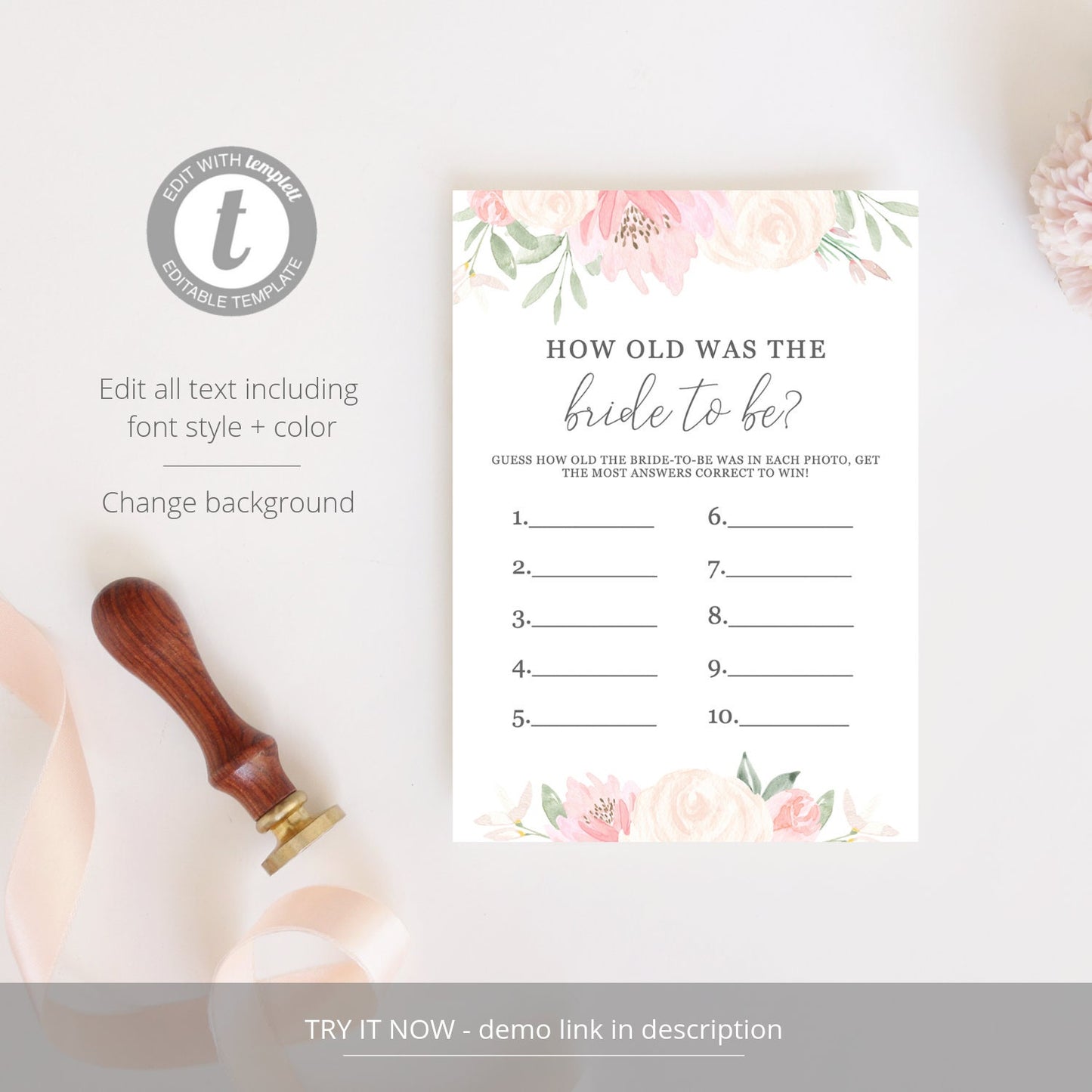 Editable How Old Was the Bride Bridal Shower Games Wedding Shower Games Bridal Game Template