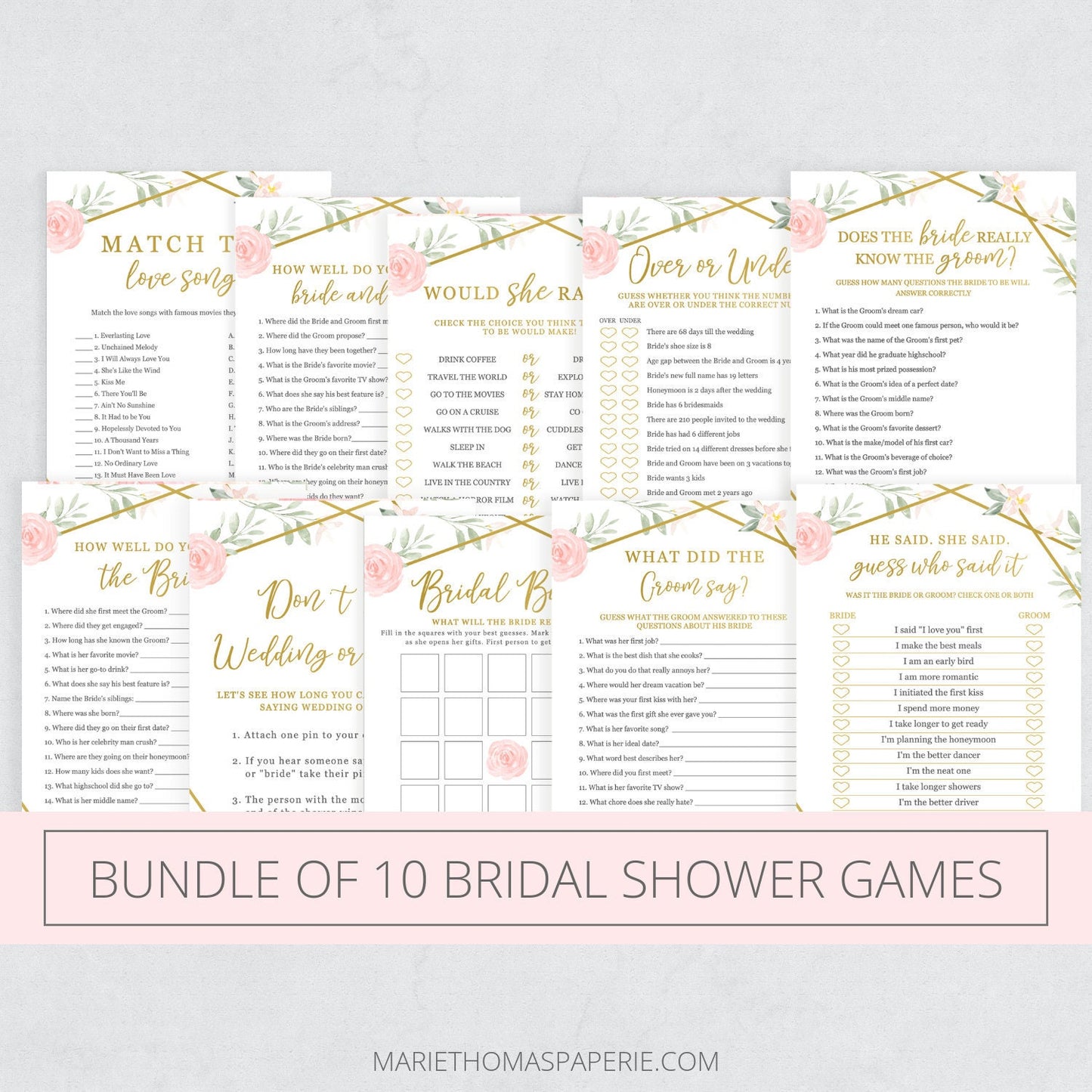 Editable Bridal Shower Games Bundle Bridal Shower Games Bundle of 10 Template