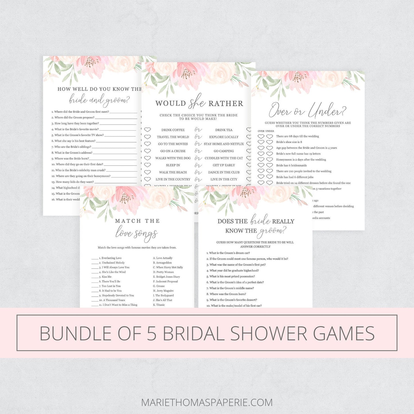 Editable Bridal Shower Games Bundle Bridal Shower Games Bundle of 5 Template
