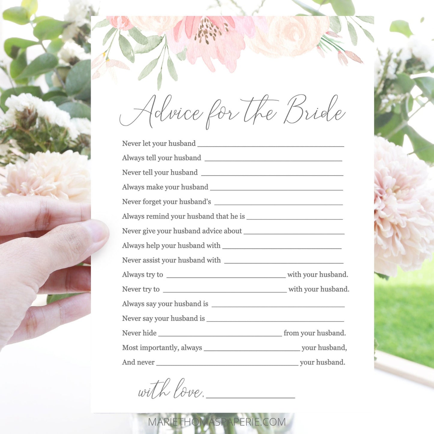 Editable Bridal Shower Games Wedding Advice Cards Advice for the Bride Template
