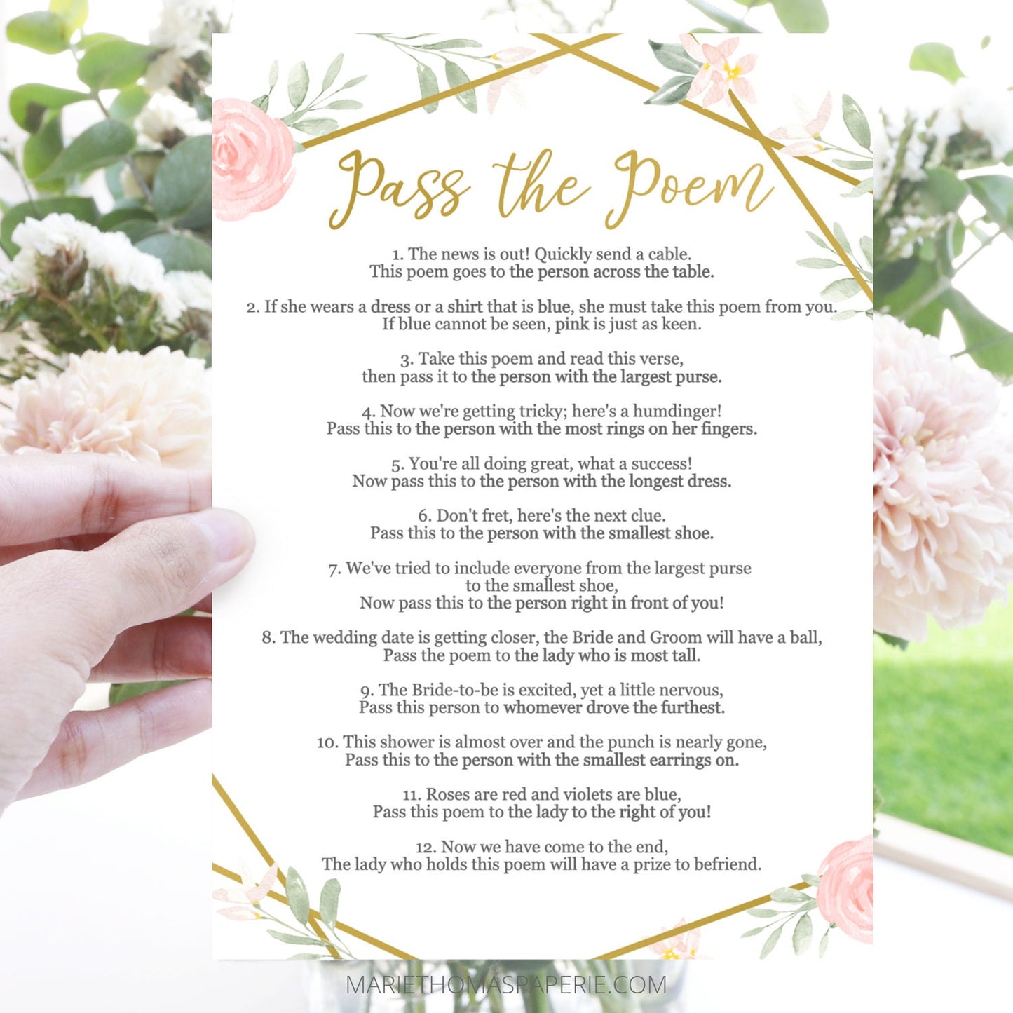 Editable Pass the Poem Bridal Shower Games Bridal Poem Game Template