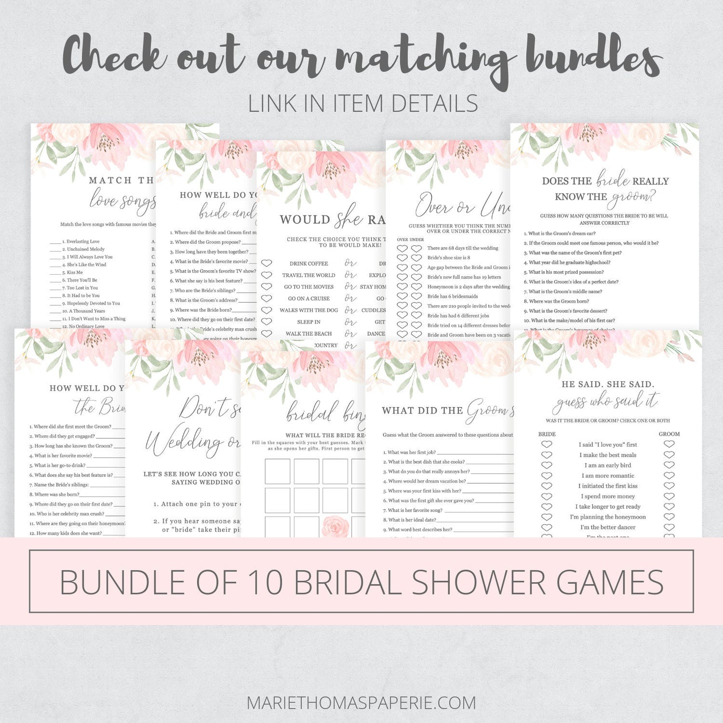 Editable Guess How many Kisses Bridal Shower Games Blush Pink Floral Game Sign and Card Template