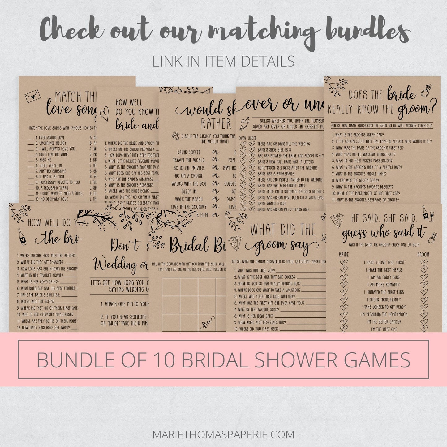Editable Over or Under Game Bridal Shower Games Rustic Kraft Paper & Black and White Template