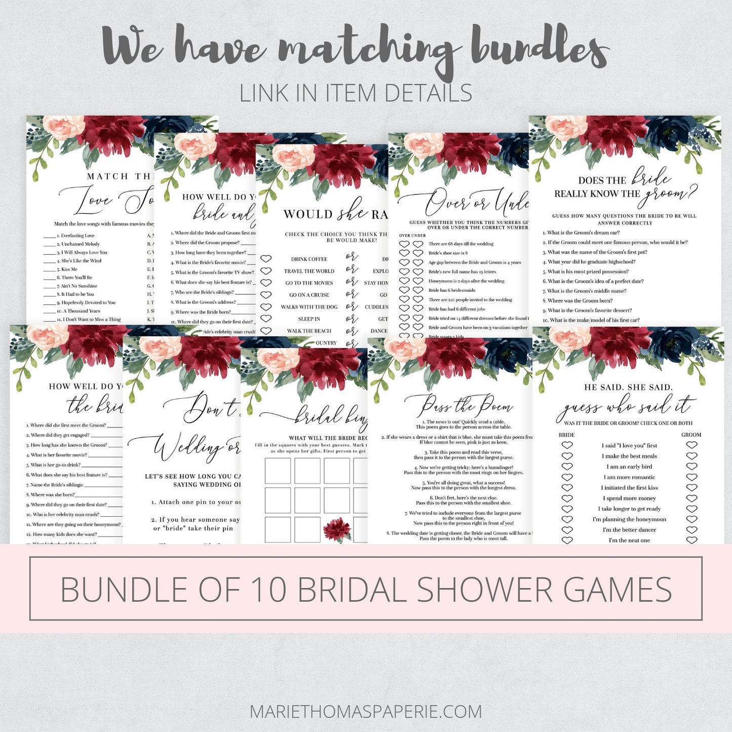 Editable How Well Do You Know the Bride and Groom Bridal Shower Games Burgundy Floral Template
