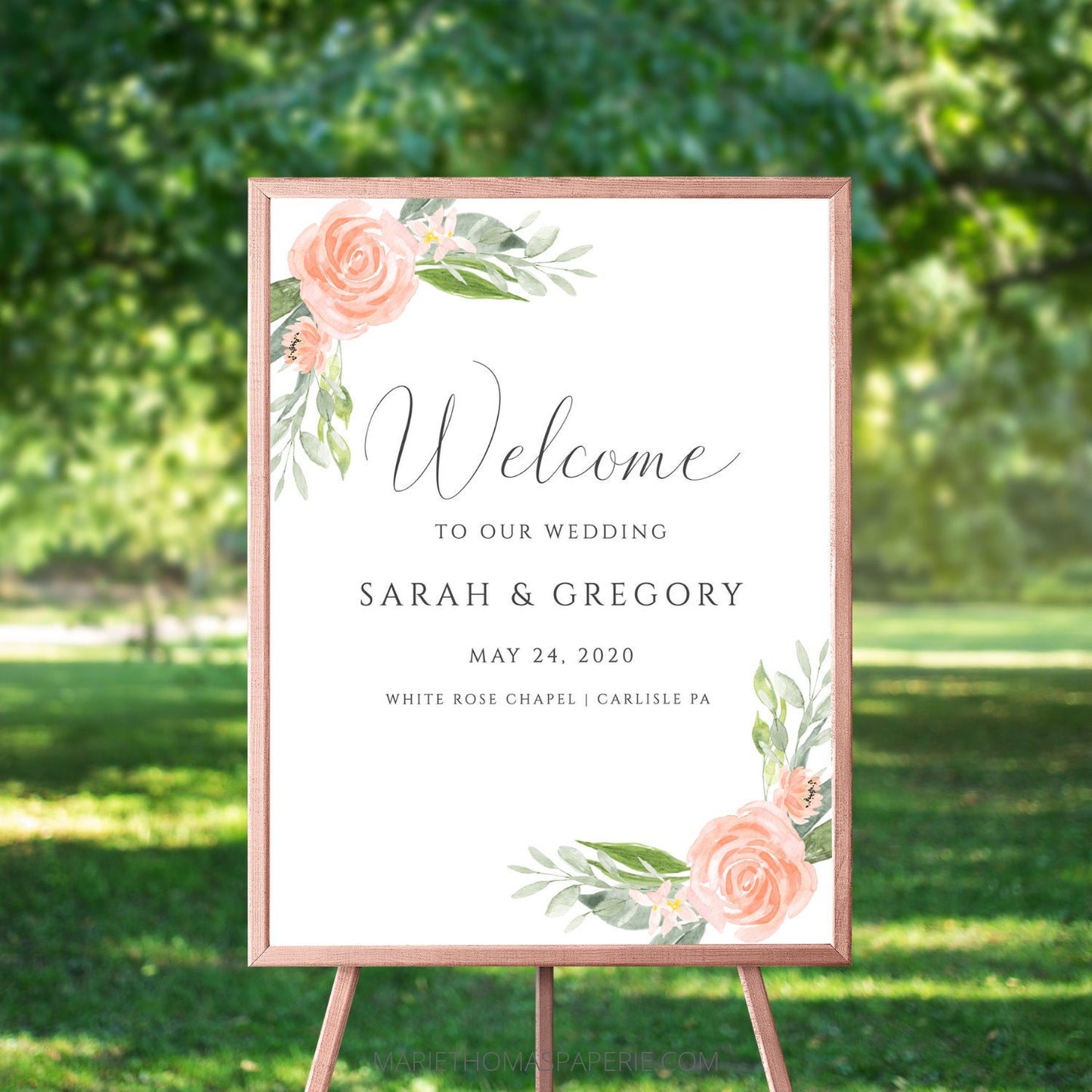 Editable Wedding Welcome Sign Welcome to our Wedding Sign Peach Floral Template