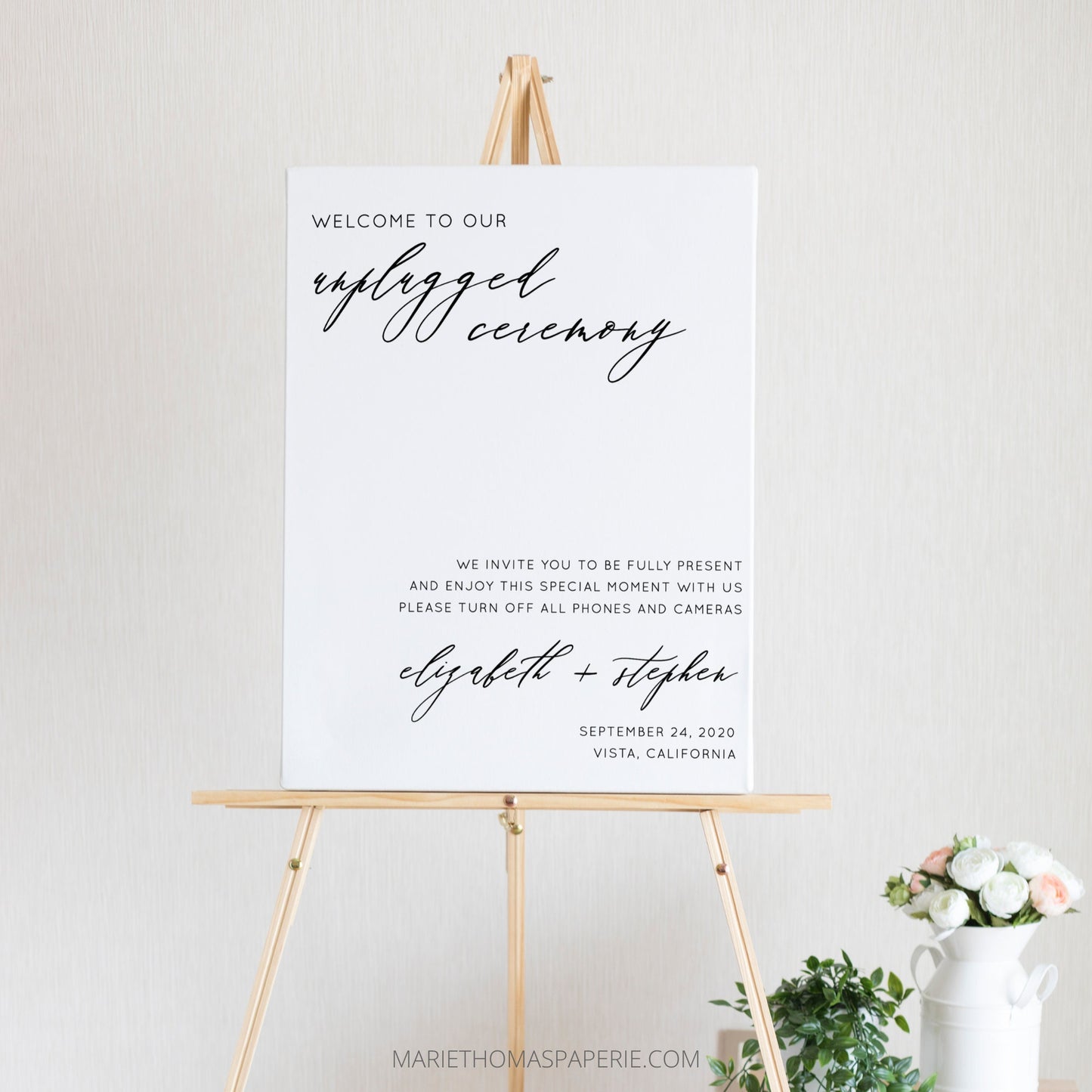 Editable Unplugged Wedding Sign Wedding Welcome Sign Modern Minimalist Black & White Template