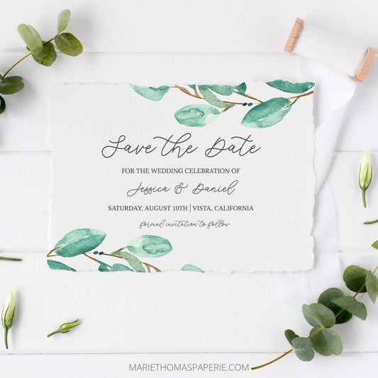 Editable Haven Save the Date Eucalyptus Greenery Save the Date Cards Wedding Announcement Text Template