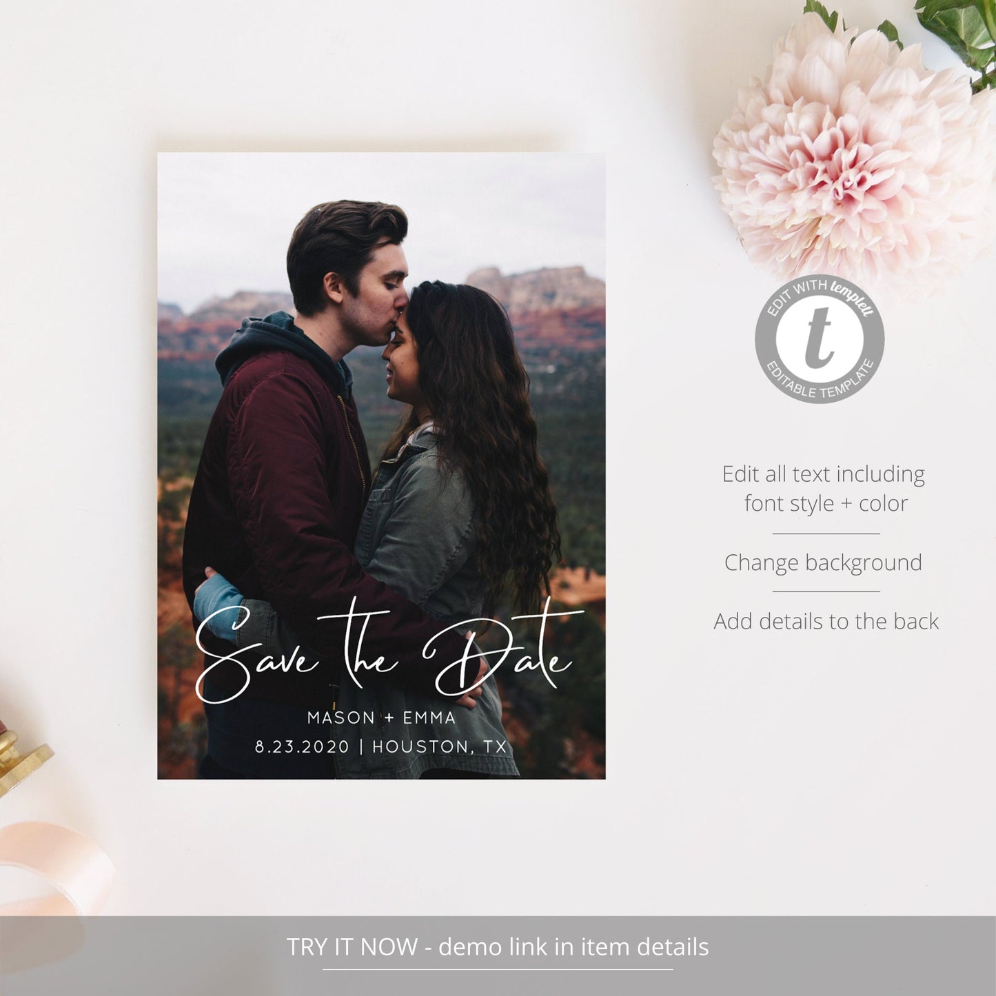 Editable Save the Date with Photo Script Save the Date Cards Wedding Announcement Text Digital Template