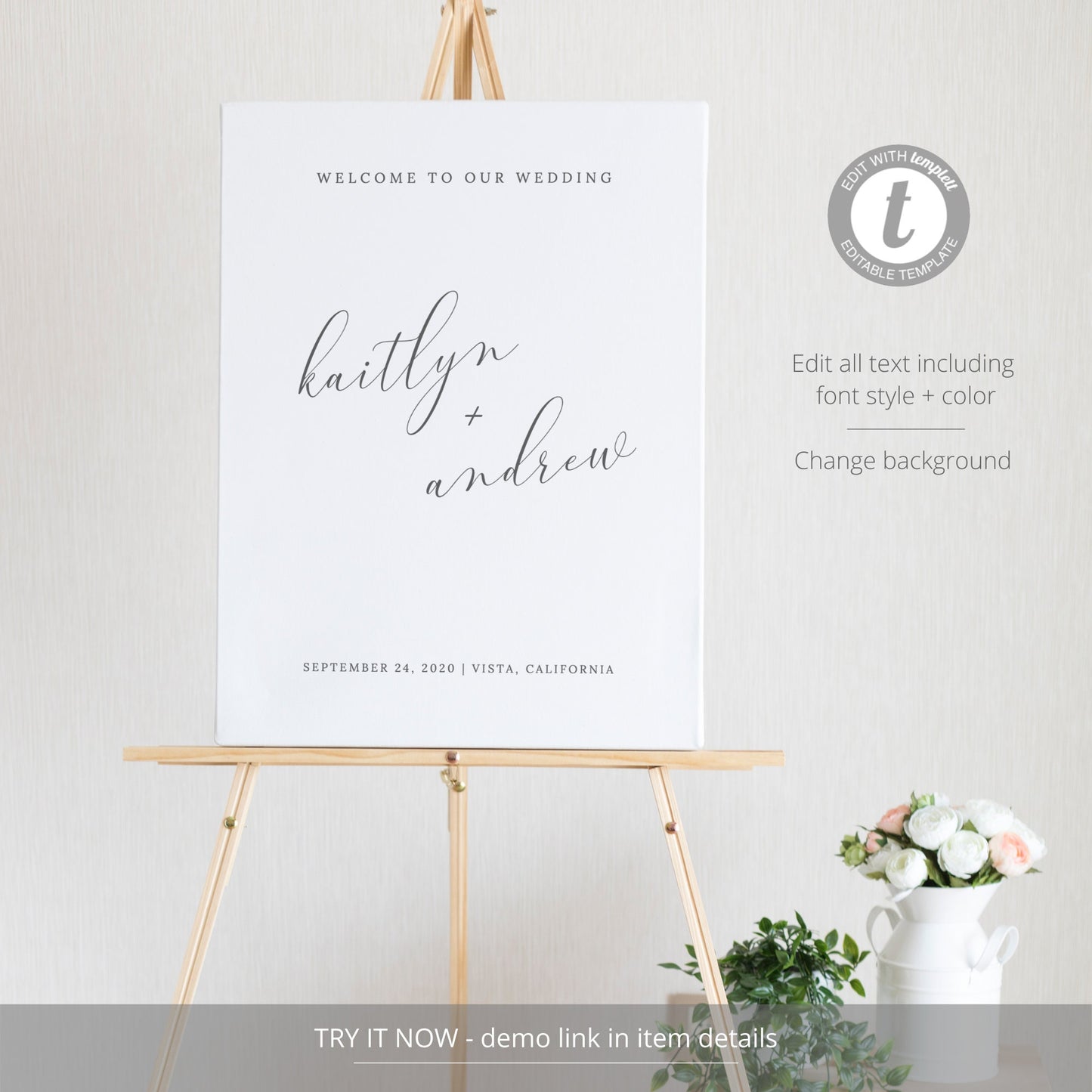 Editable Minimalist Wedding Welcome Sign Welcome to our Wedding Sign Modern Template