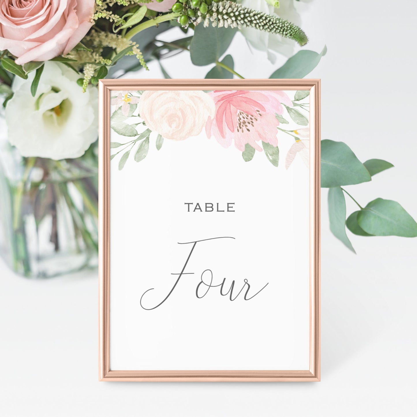 Editable Wedding Table Number Blush Floral Table Number Card 5x7 and 4x6 Template