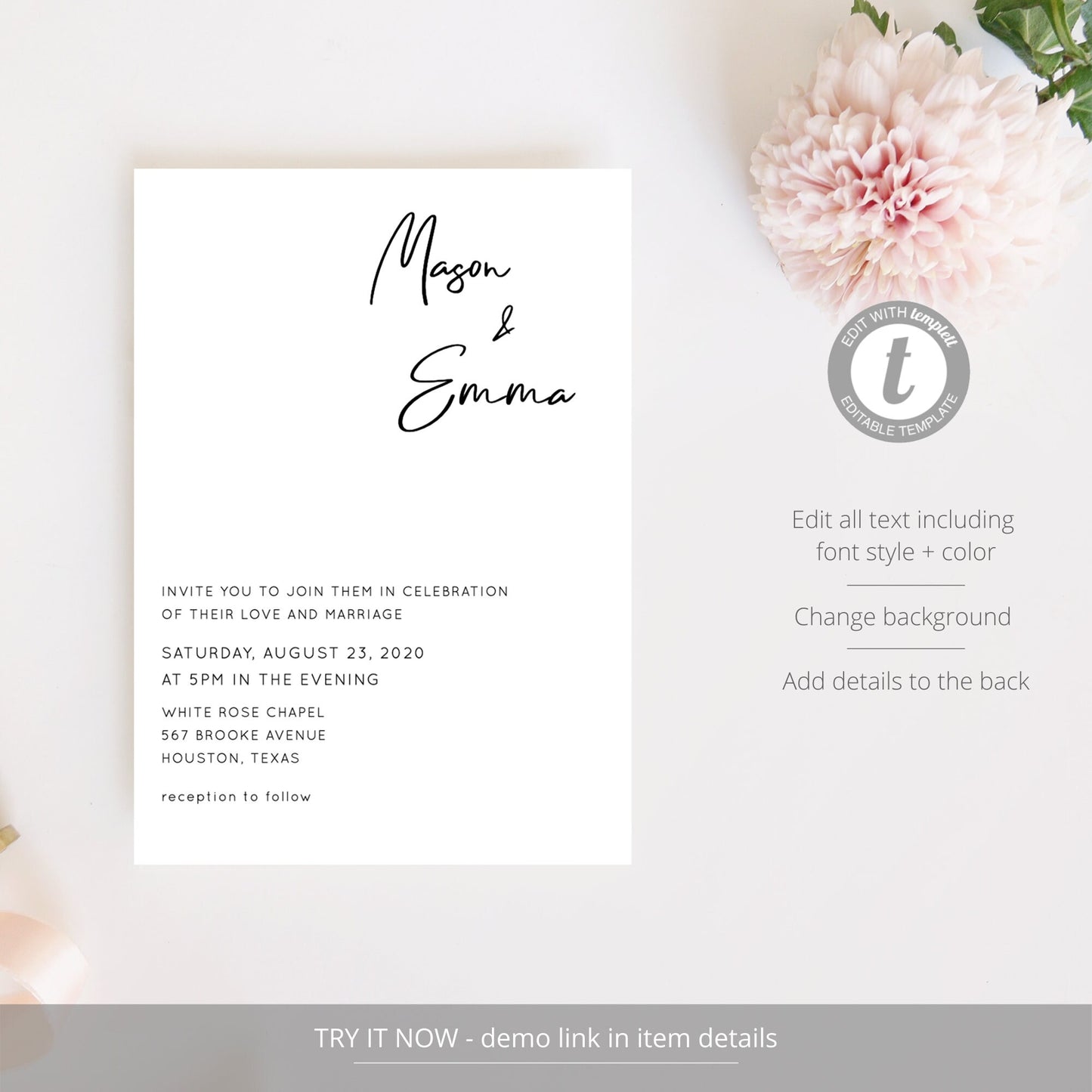 Editable Minimalist Wedding Invitation Modern Wedding Invitation Template