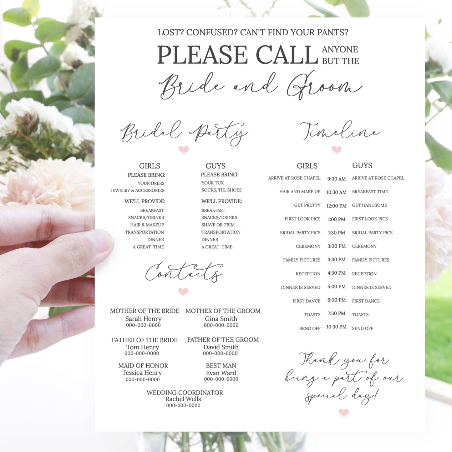 Editable  Wedding Timeline Wedding Itinerary Wedding Day Timeline Script Template
