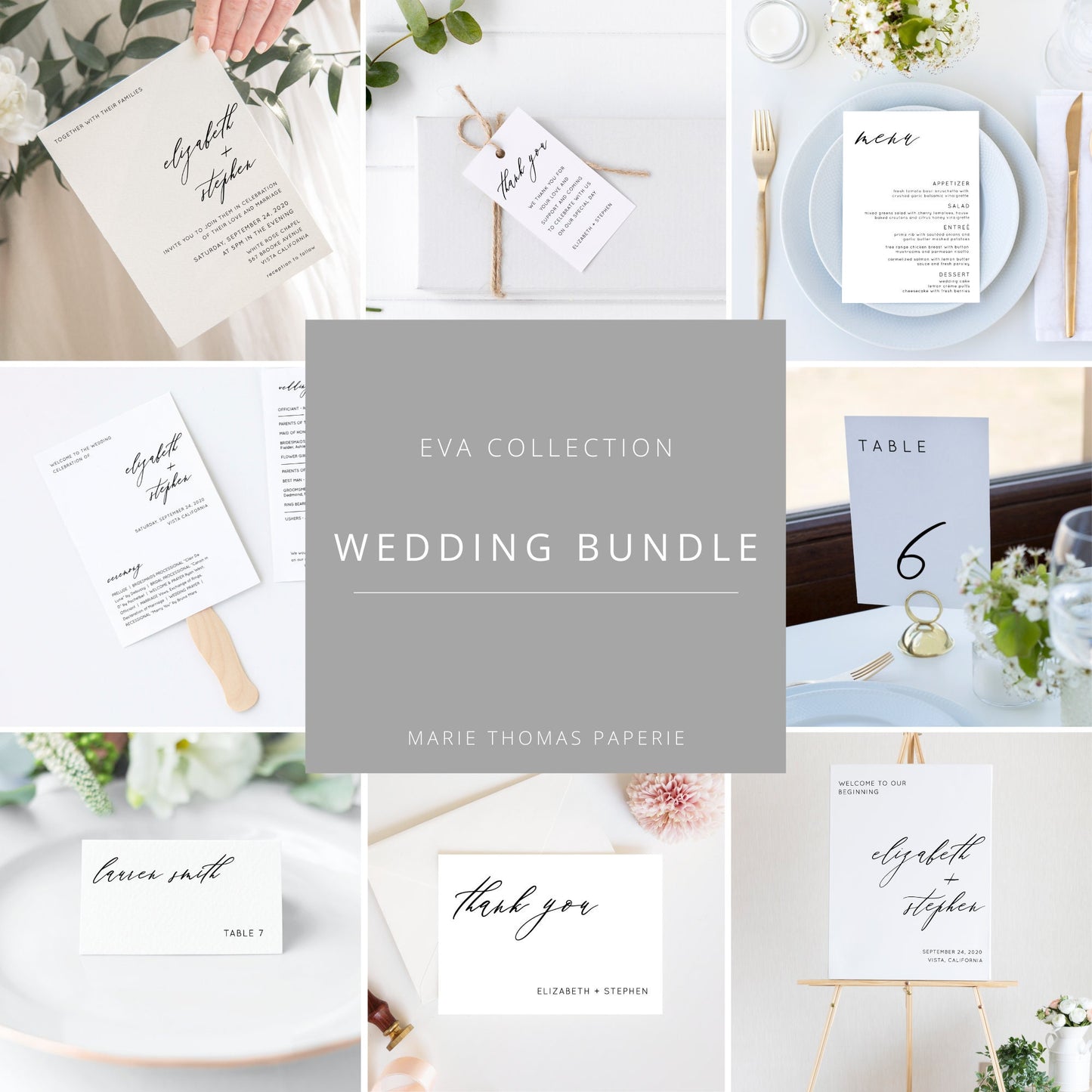 Editable Modern Script Wedding Bundle Wedding Invitation Kit Bundle Wedding Invitations Wedding Invitation Template