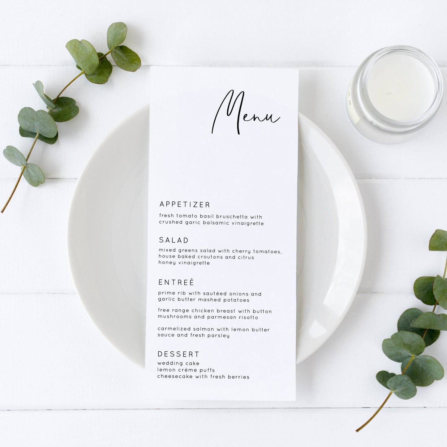 Editable Wedding Menu Modern Minimalist Wedding Menu Card Wedding Menu 5x7 and 4x9 Template
