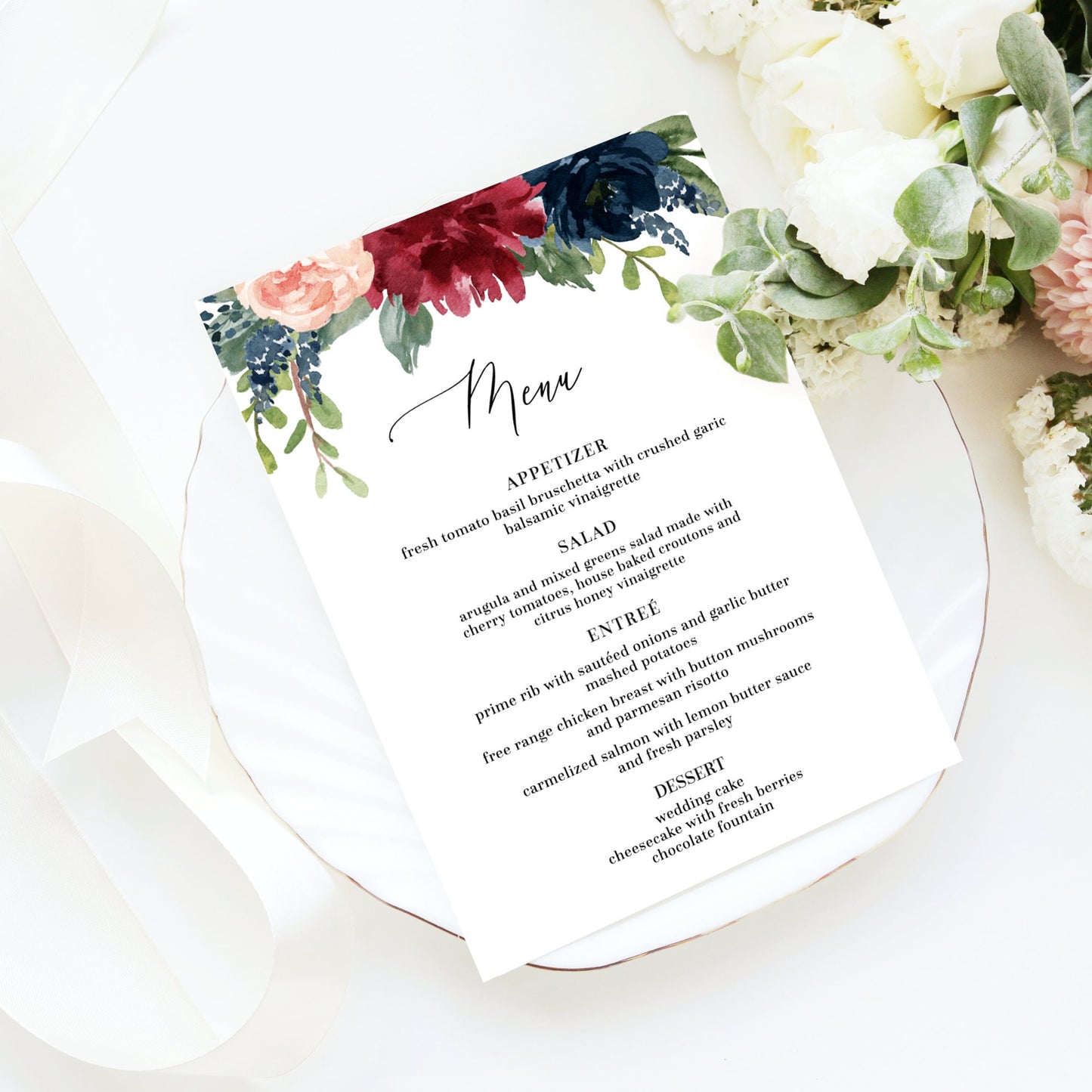 Editable Burgundy Floral Wedding Bundle Wedding Invitation Kit Bundle Wedding Invitations Wedding Invitation Suite Template