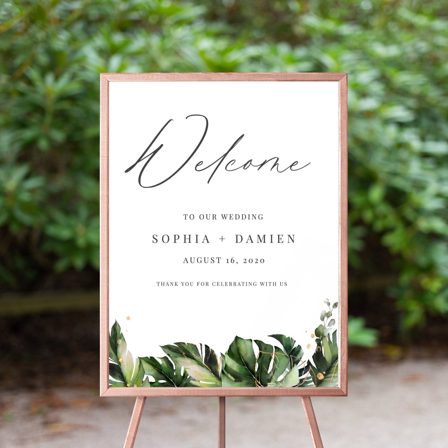 Editable  Tropical Wedding Welcome Sign Welcome to our Wedding Sign Monstera Palm Leaves Template